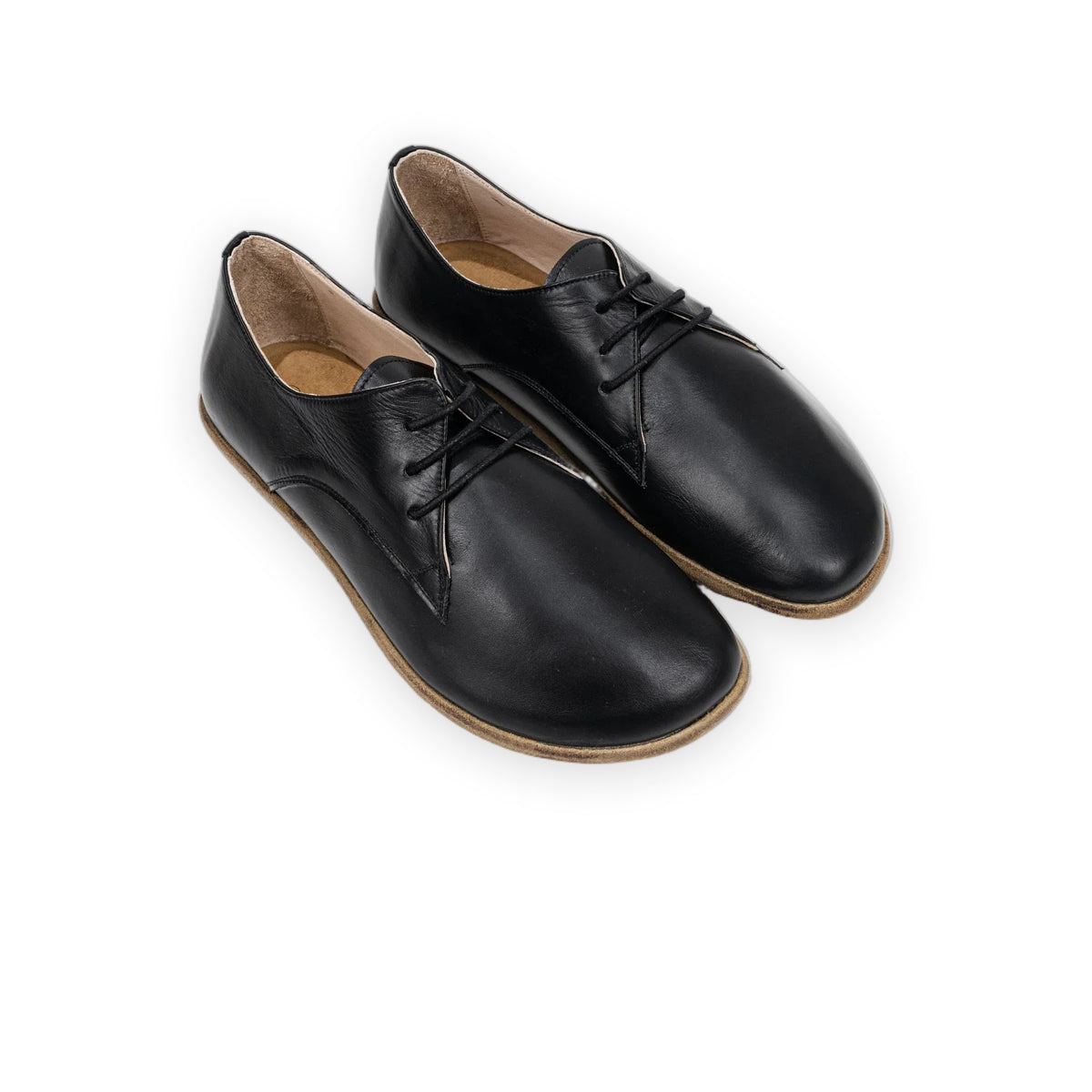 Handcrafted black full-grain leather barefoot oxford shoes for men with zero-drop sole and wide toe box by Bespoky