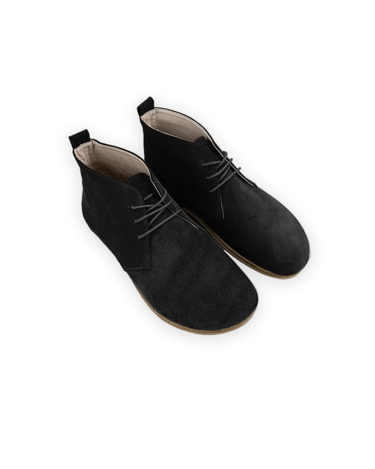 Black suede barefoot ankle boots for women with a wide toe box and flexible zero drop sole