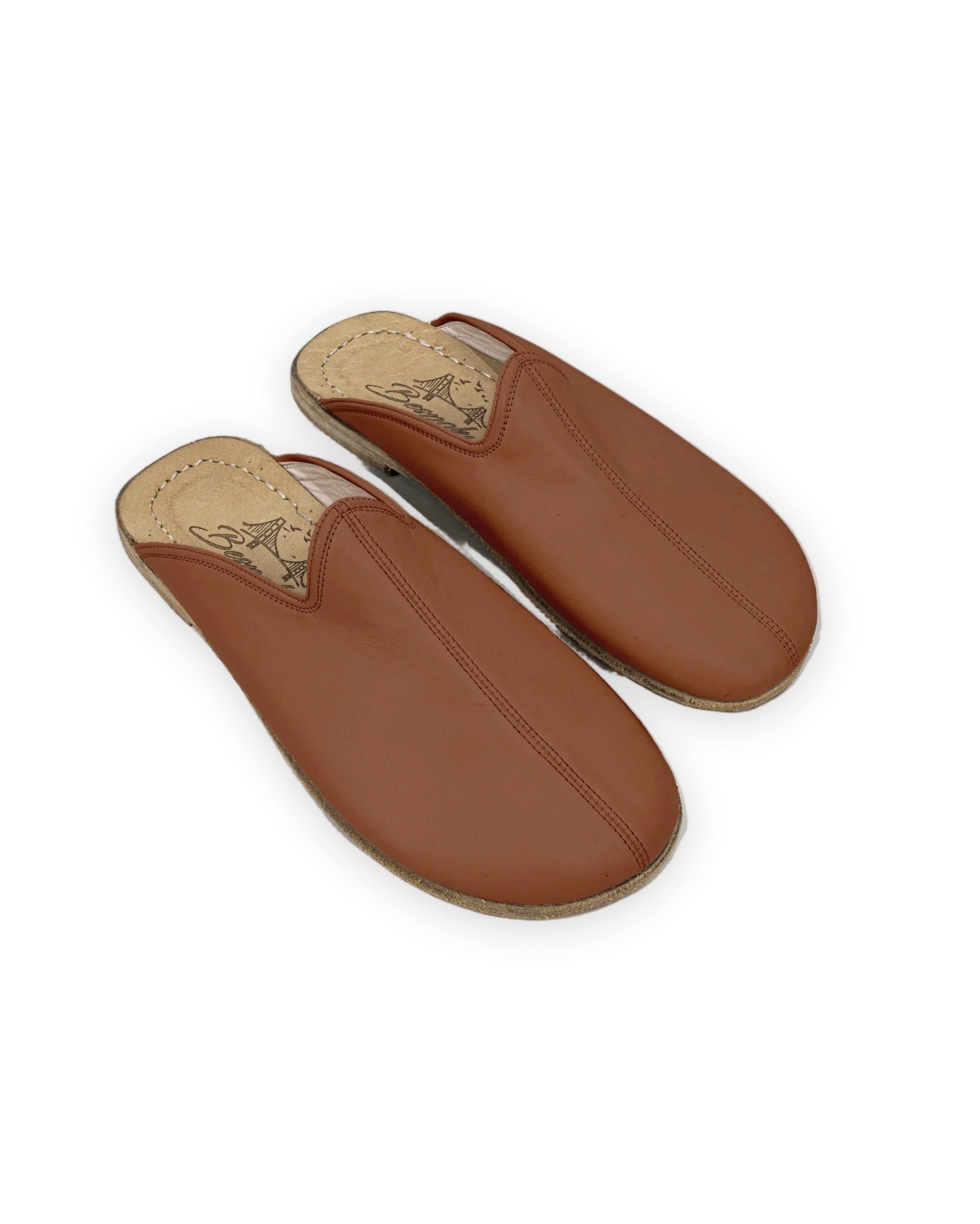 Handmade barefoot slippers in dark coffee full-grain leather with a wide toe box and zero drop sole