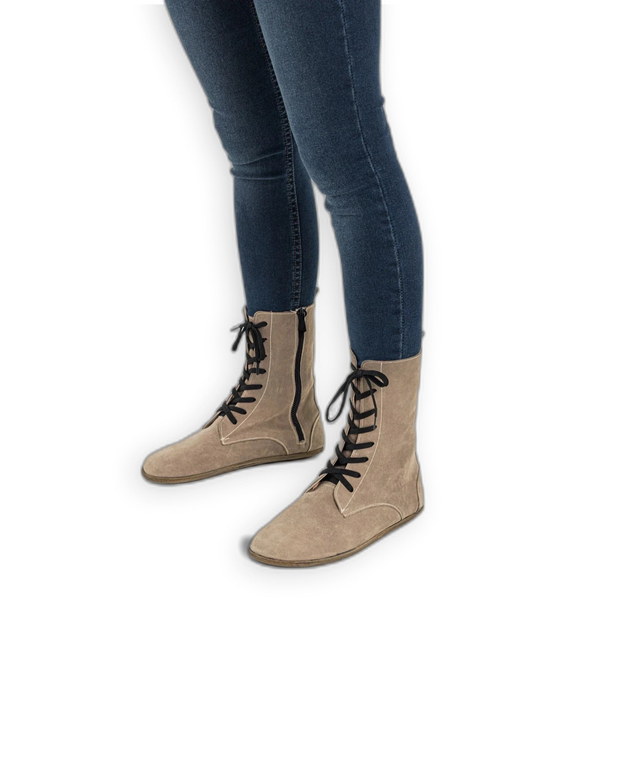 Tan nubuck leather zero-drop barefoot boots, handmade by Bespoky in Gaziantep, Turkey