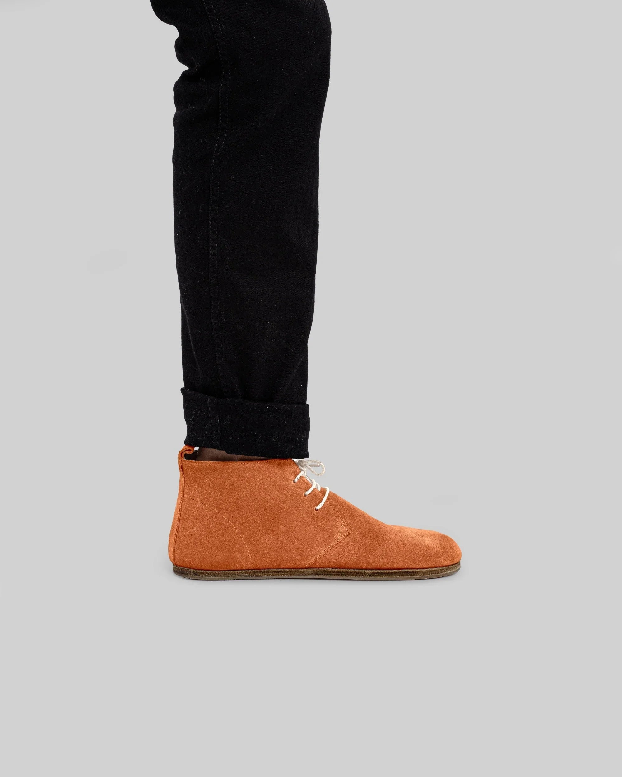 Close-up calf leather - Orange Suede Ankle Boots Detail | Bespoky