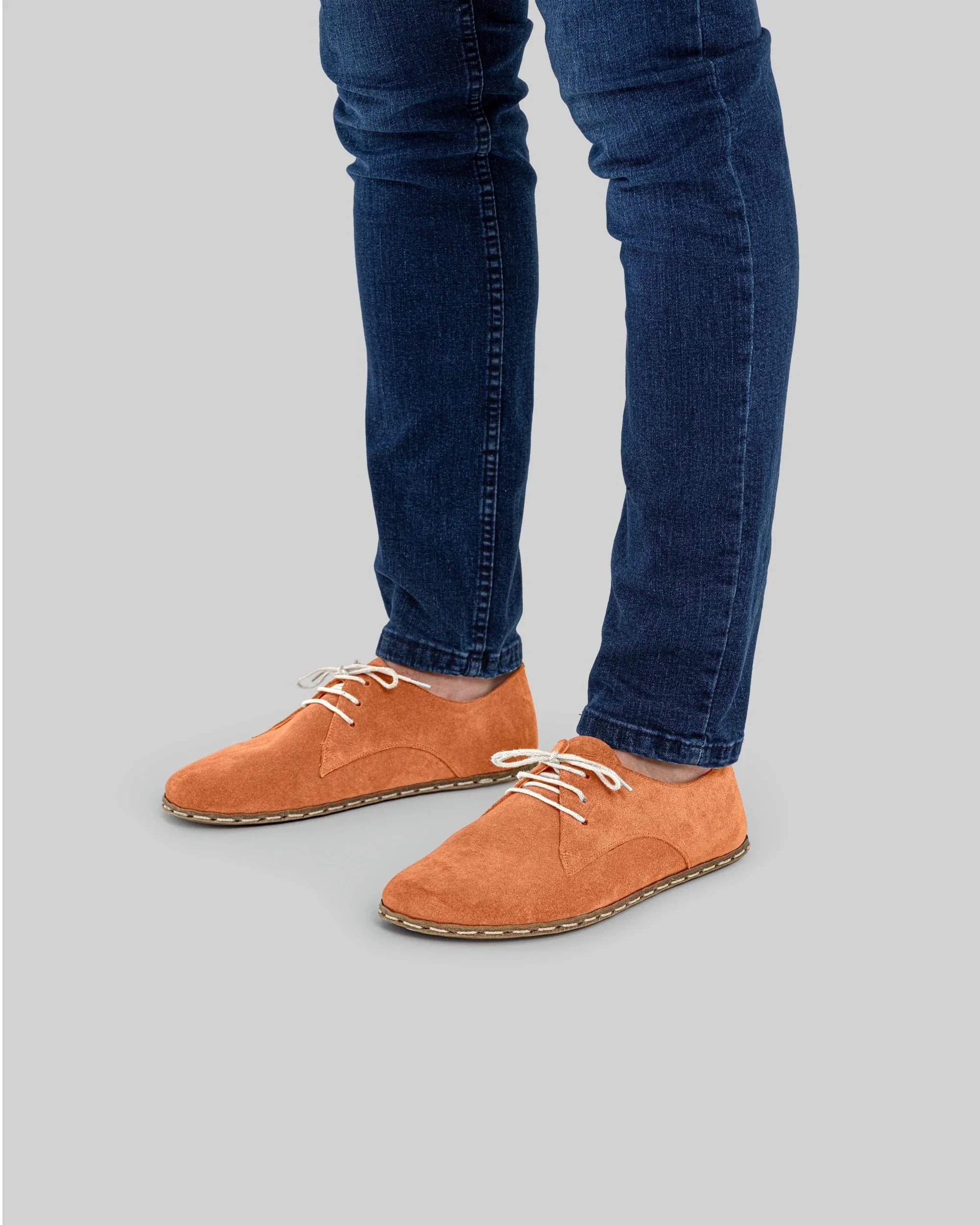 Side view Orange Suede Oxford Shoes - Calf Leather Zero Drop | Bespoky