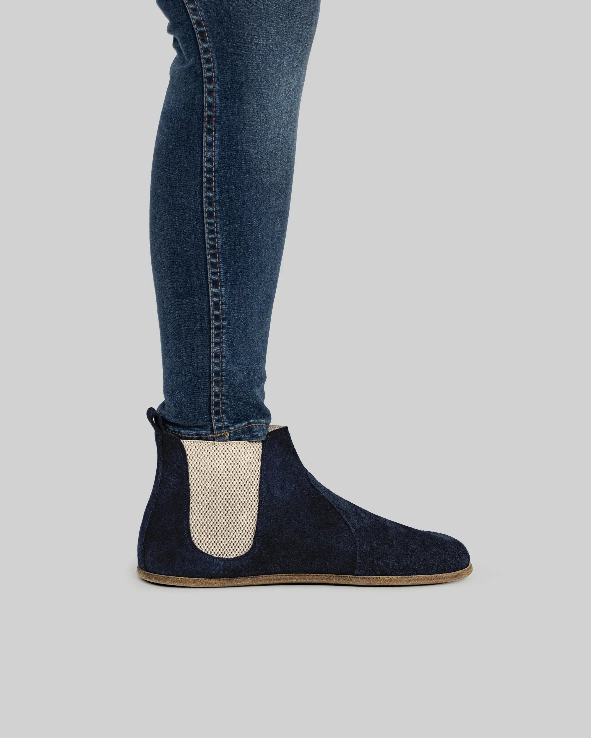 Back view Navy Suede Chelsea Boots - Calf Leather Handcrafted | Bespoky