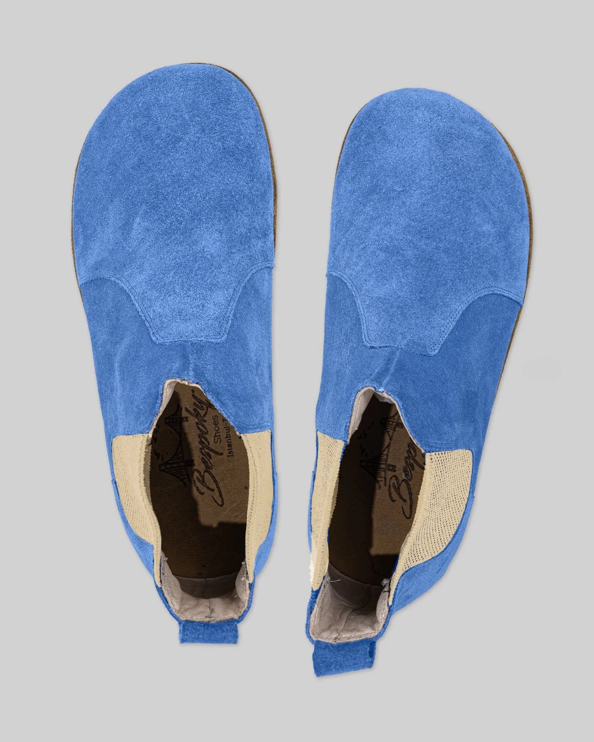 Side view Blue Suede Chelsea Boots - Calf Leather Zero Drop | Bespoky