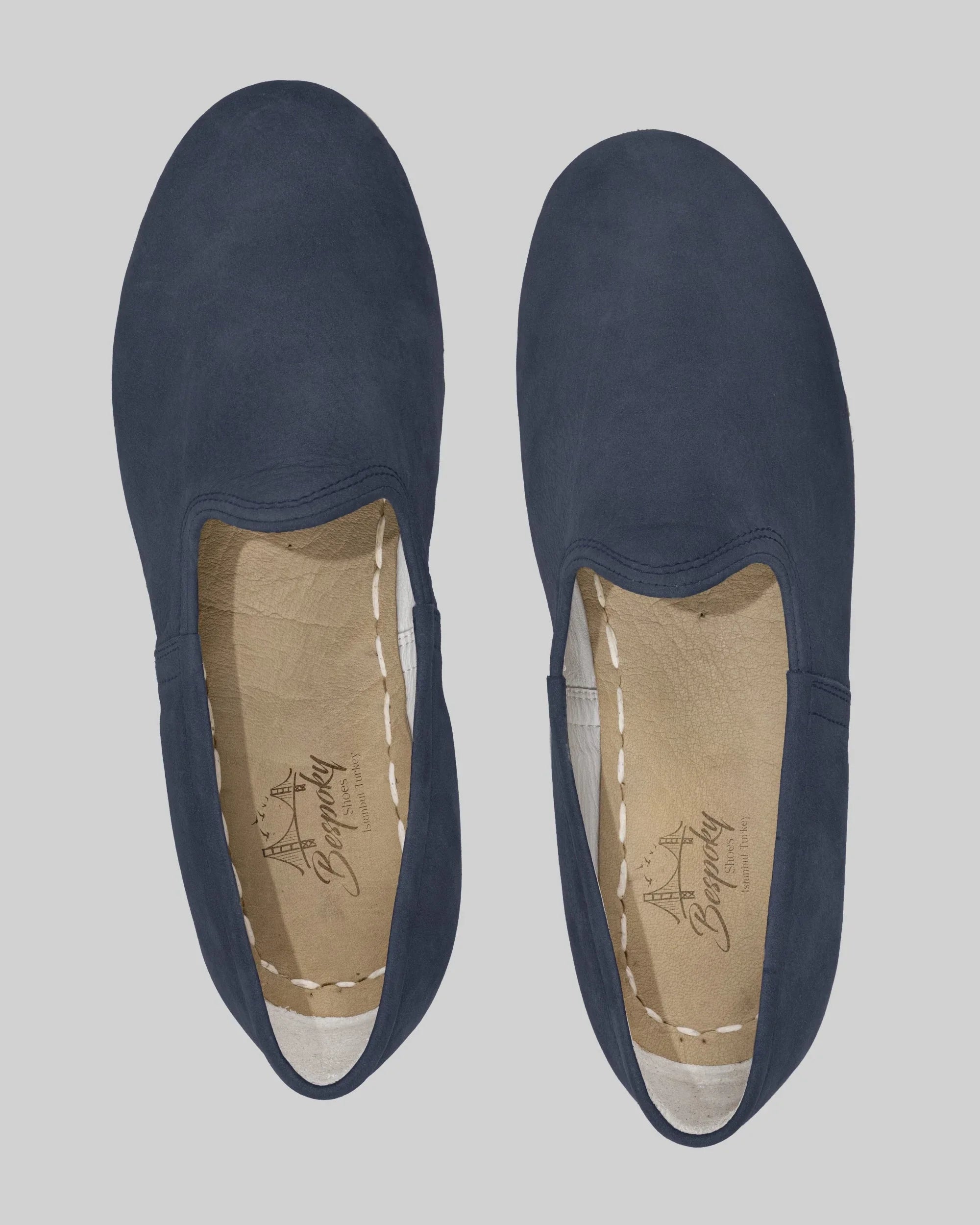 Side view Navy Blue Nubuck Yemeni Shoes - Calf Leather Zero Drop | Bespoky