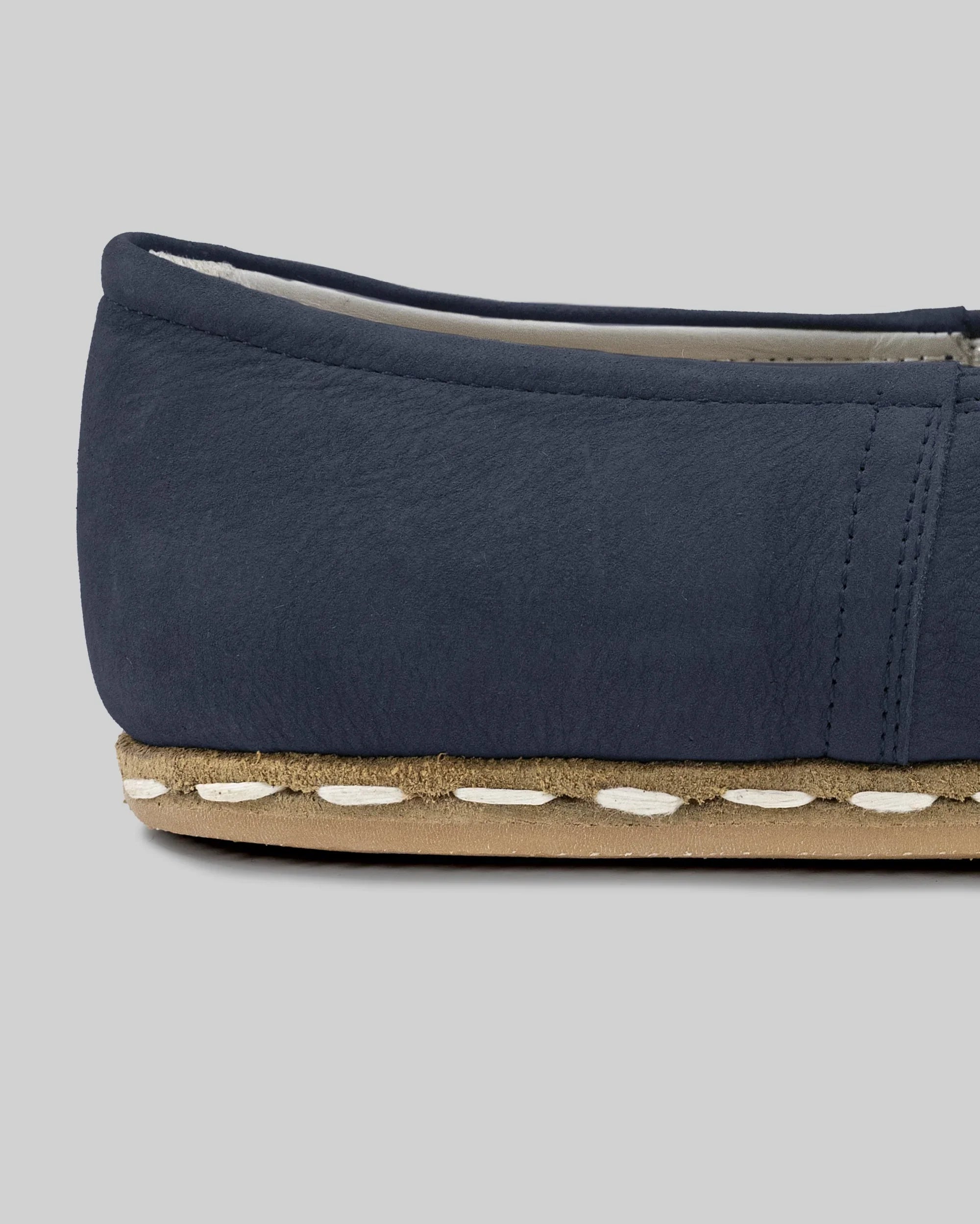 Detail Navy Blue Nubuck Yemeni Shoes - Handcrafted Calf Leather Turkey | Bespoky