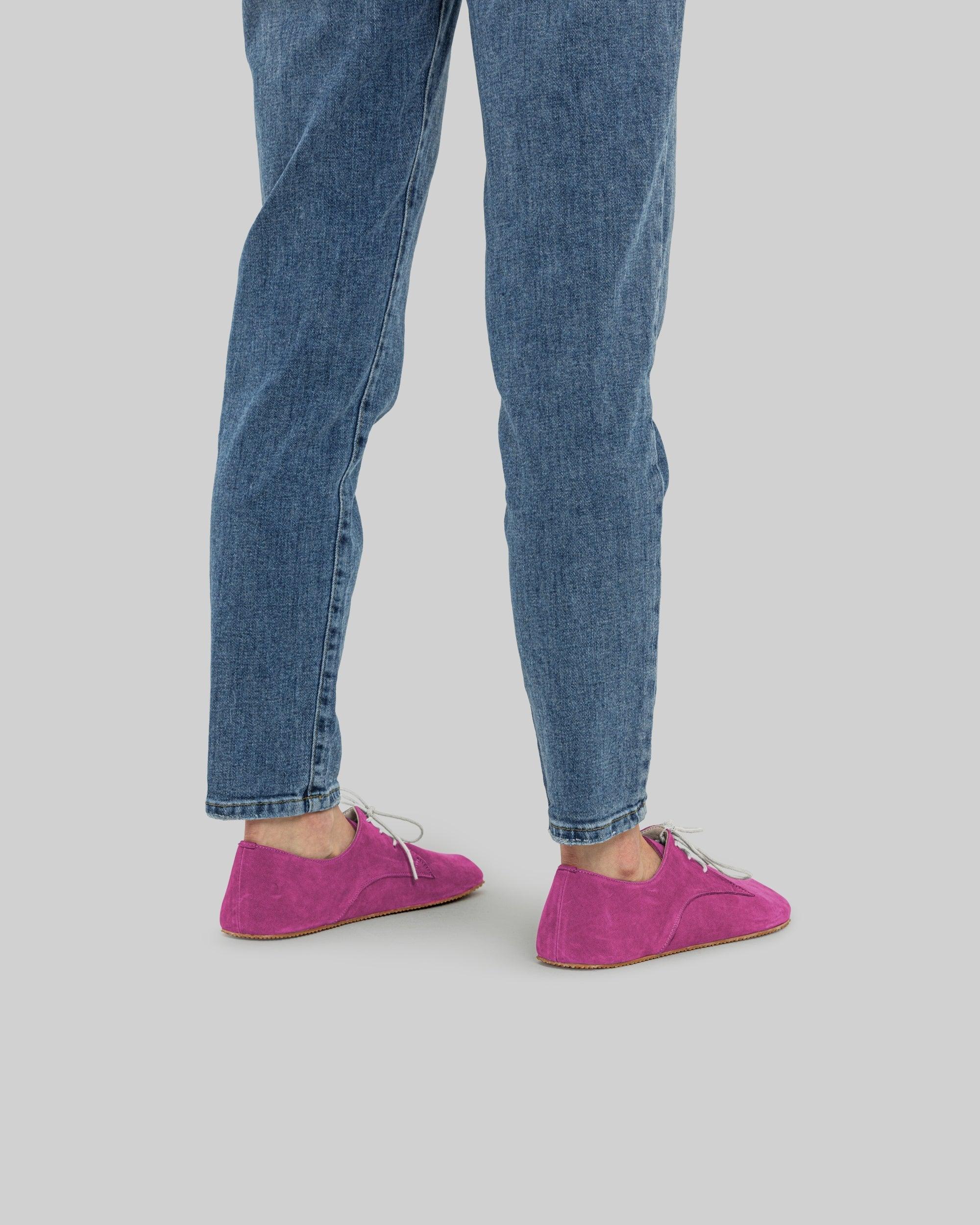 Pair Pink Nubuck Oxford Shoes - Barefoot Wide Toe Calf Leather | Bespoky