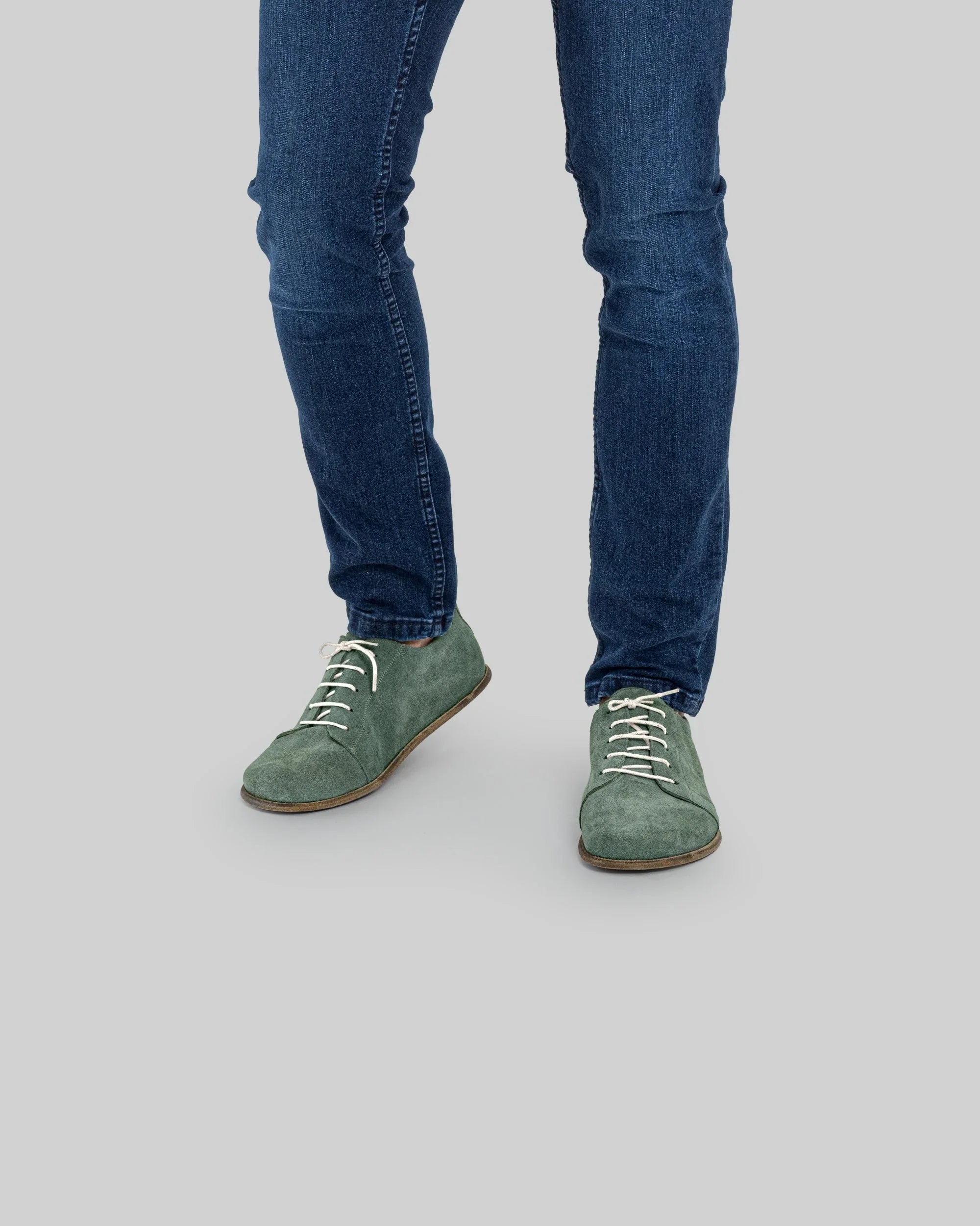 Detail Green Suede Barefoot Sneaker - Handcrafted Calf Leather Turkey | Bespoky