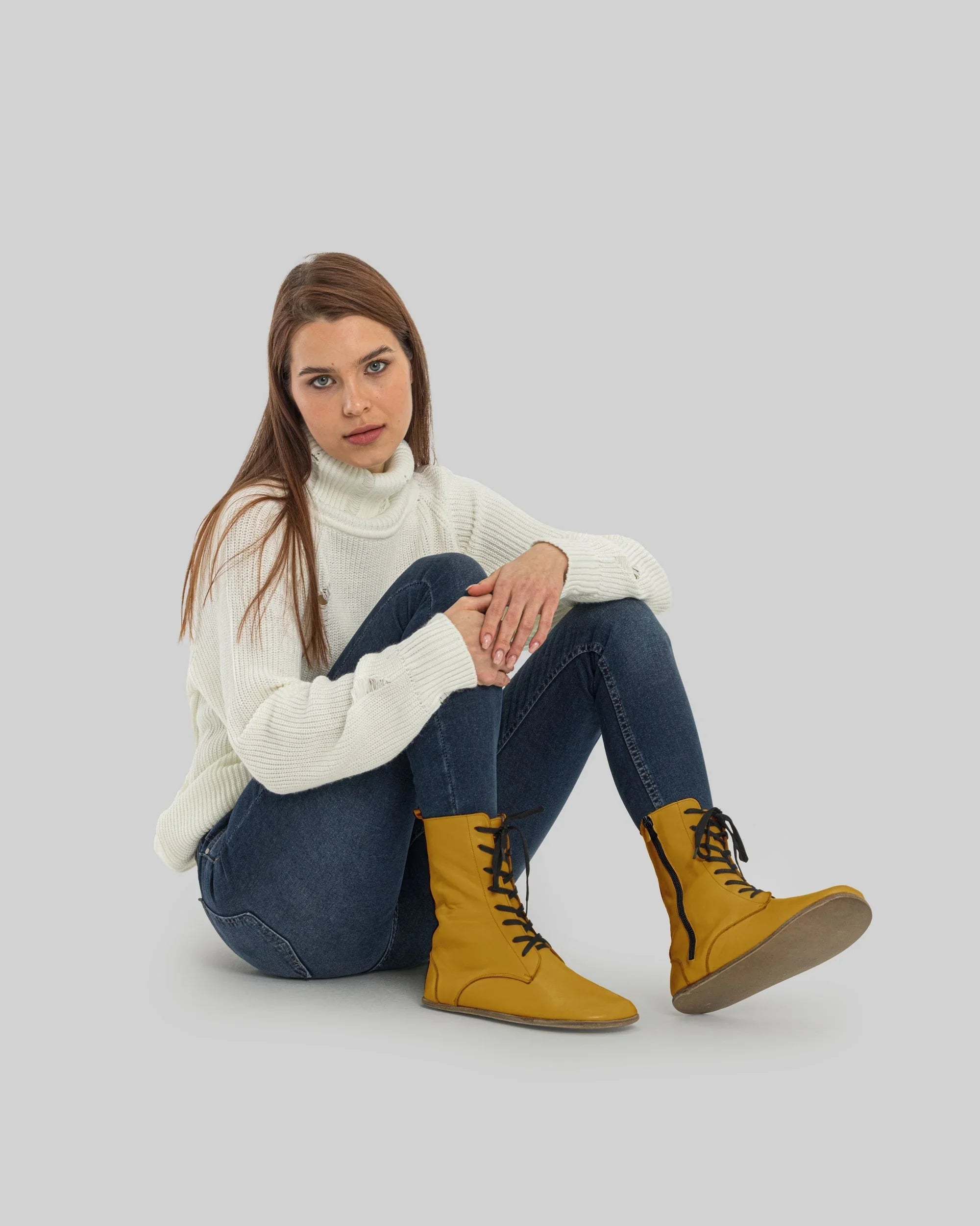 Back view Mustard Barefoot Boot - Calf Leather Handcrafted | Bespoky
