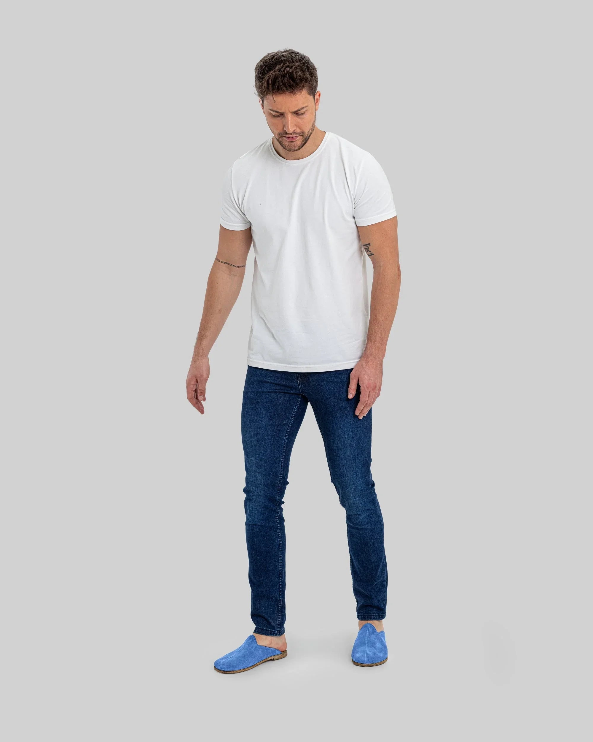 Pair Blue Suede Slippers - Barefoot Wide Toe Calf Leather | Bespoky