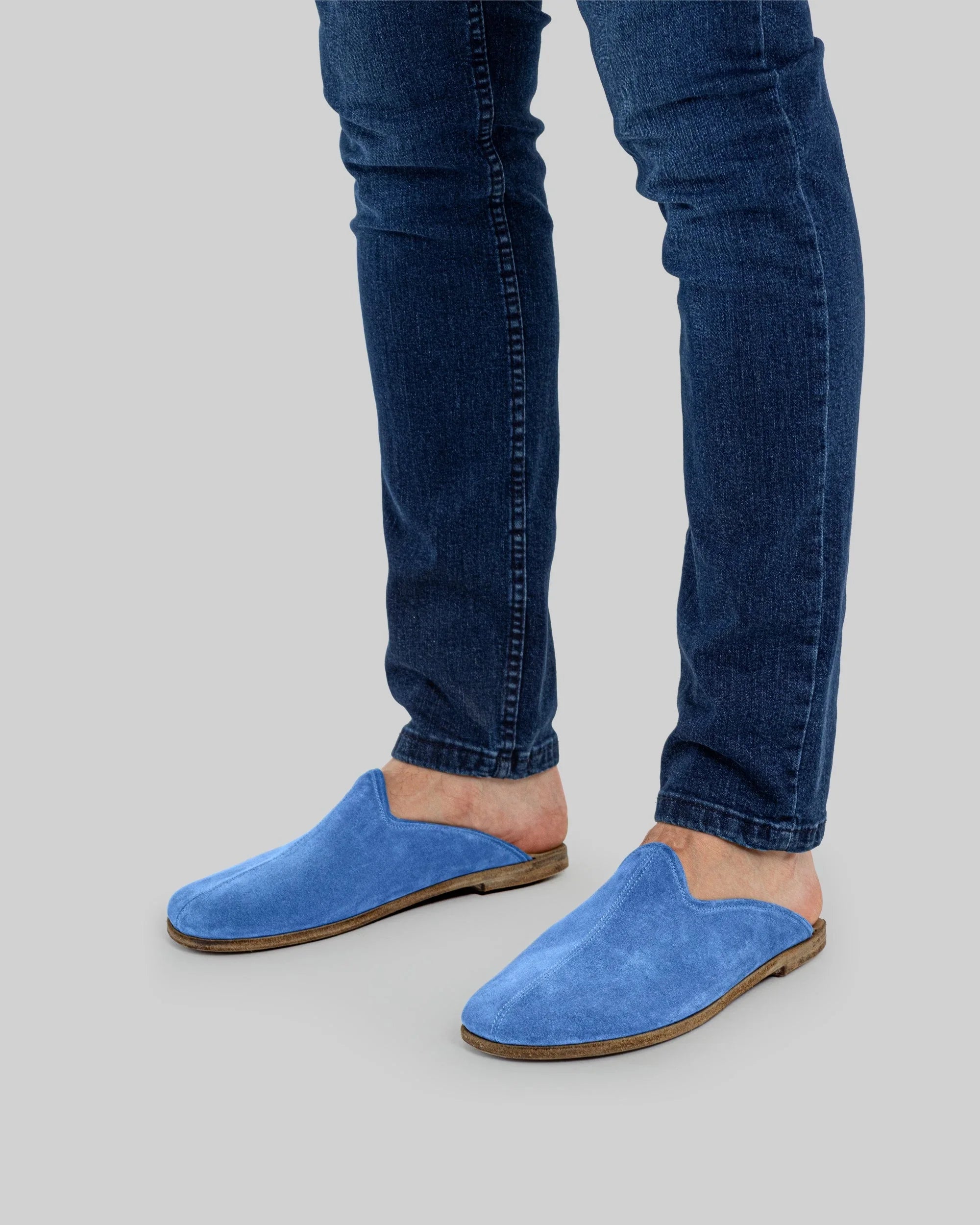 Top view Blue Suede Slippers - Handcrafted Calf Leather | Bespoky
