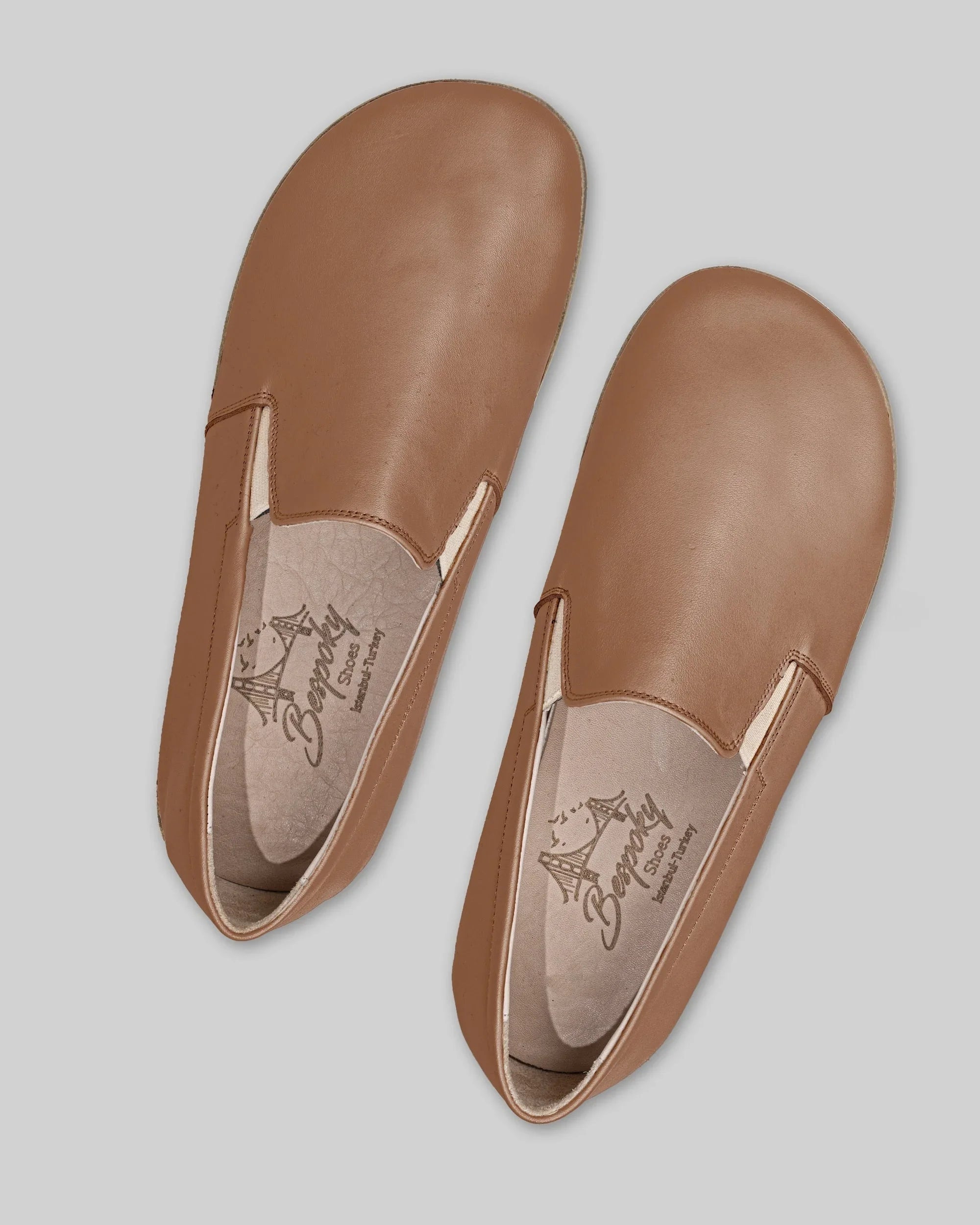 Top view Tan Barefoot Shoes - Handcrafted Calf Leather | Bespoky