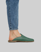 Side view Green Shearling Slippers - Calf Leather Zero Drop | Bespoky