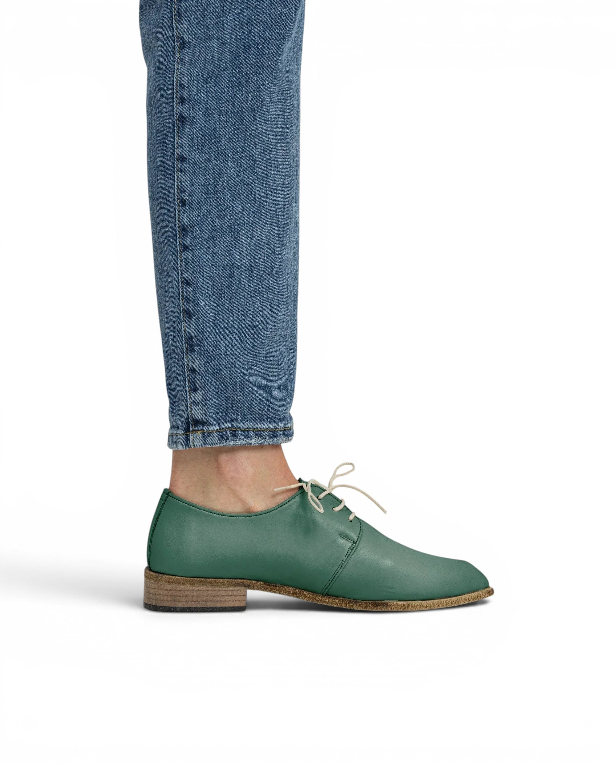 Pair Green Pointed Toe Oxford - Barefoot Wide Toe Calf Leather | Bespoky