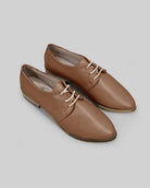 Women's Tan Pointed Toe Oxford - Handcrafted Calf Leather Wide Toe Box | Bespoky
