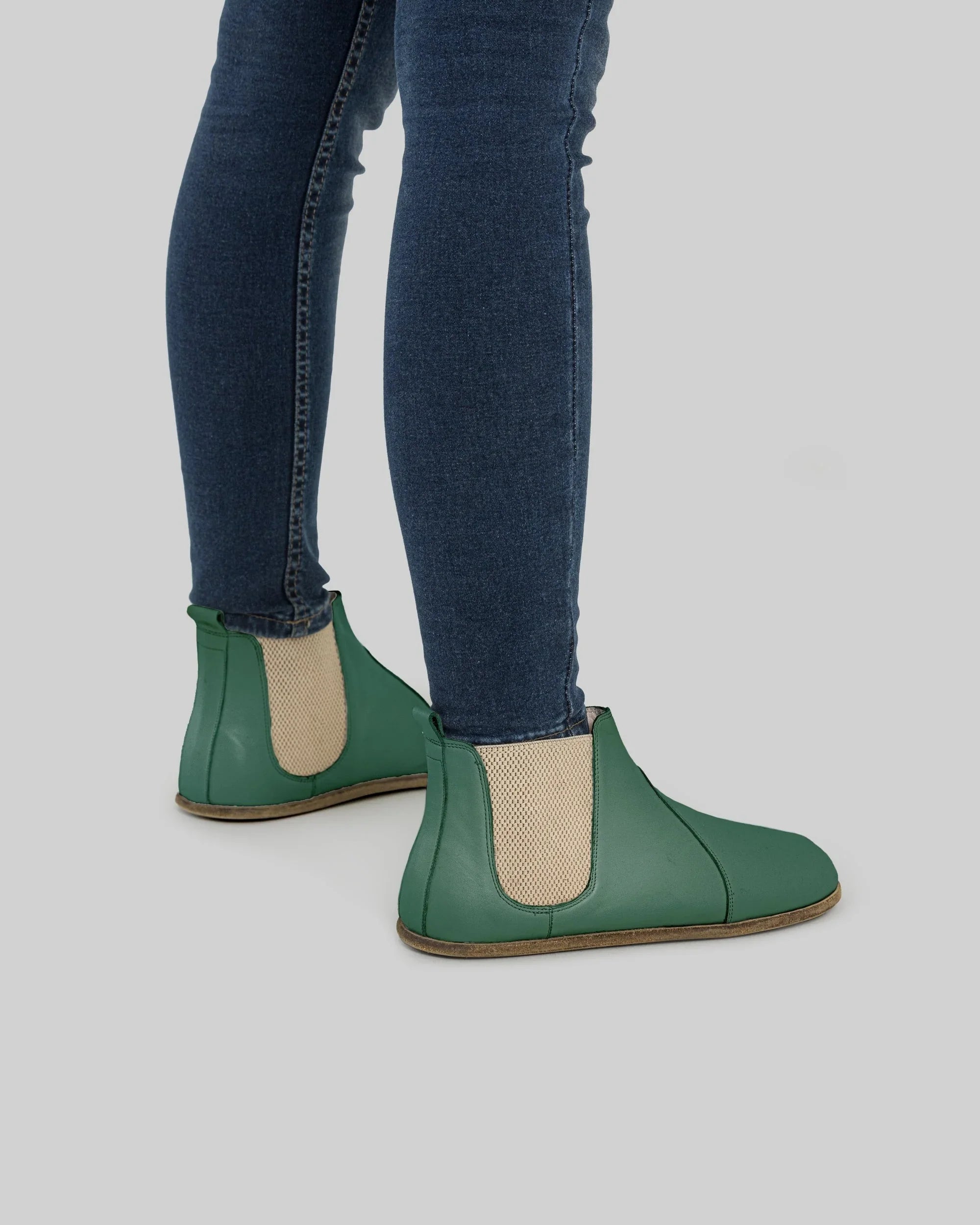 Pair Green Chelsea Boots - Barefoot Wide Toe Calf Leather | Bespoky