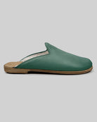 Back view Green Shearling Slippers - Calf Leather Handcrafted | Bespoky