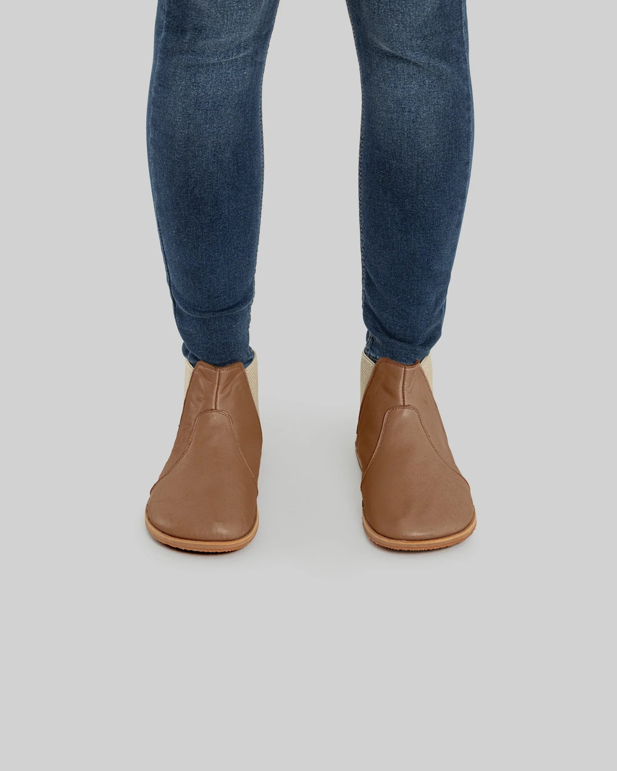 Pair Tan Chelsea Boots - Barefoot Wide Toe Calf Leather | Bespoky