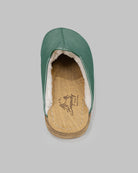 Pair Green Shearling Slippers - Barefoot Wide Toe Calf Leather | Bespoky