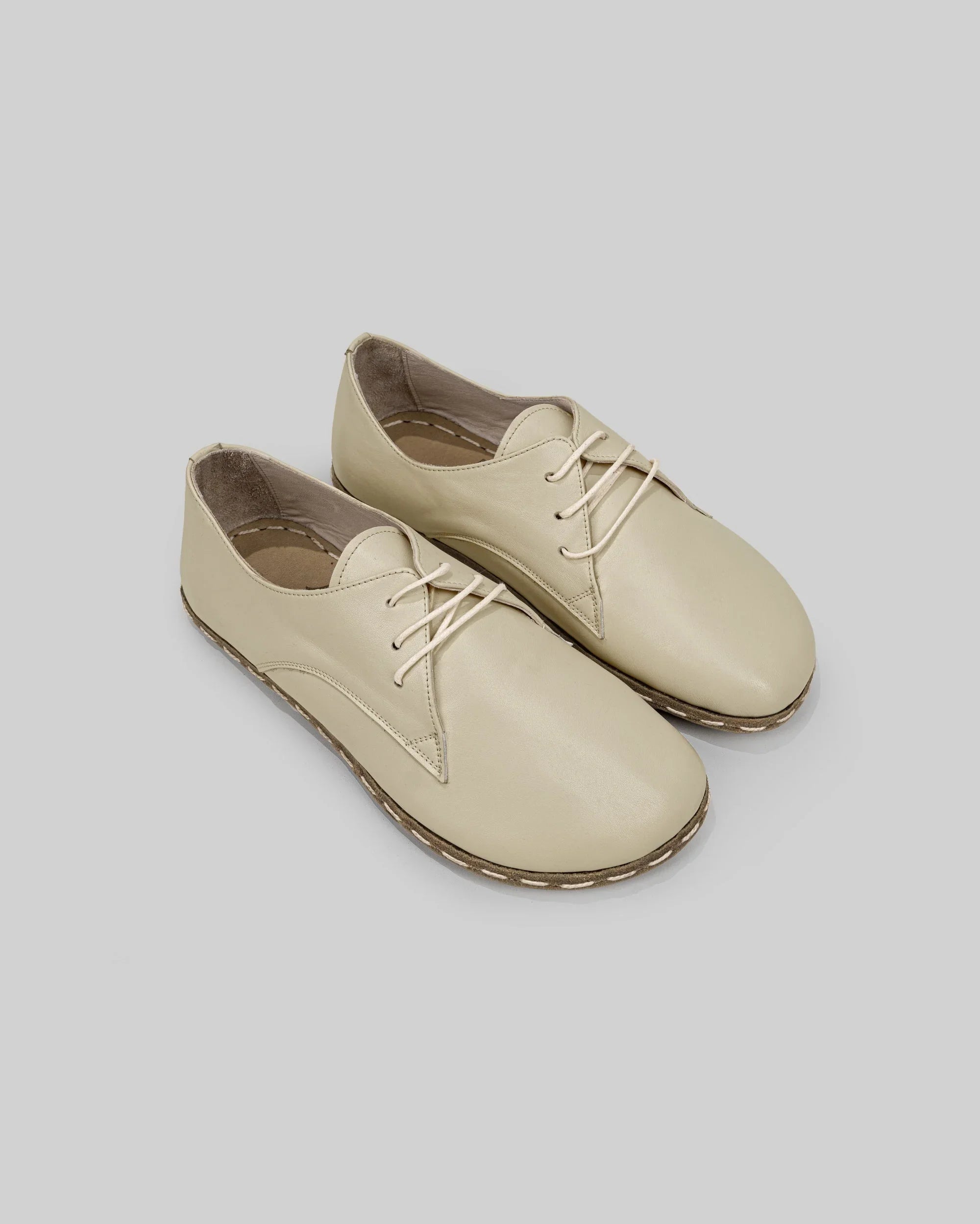 Women's Beige Oxford Shoes - Handcrafted Calf Leather Wide Toe Box | Bespoky