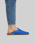 Side view Blue Shearling Slippers - Calf Leather Zero Drop | Bespoky