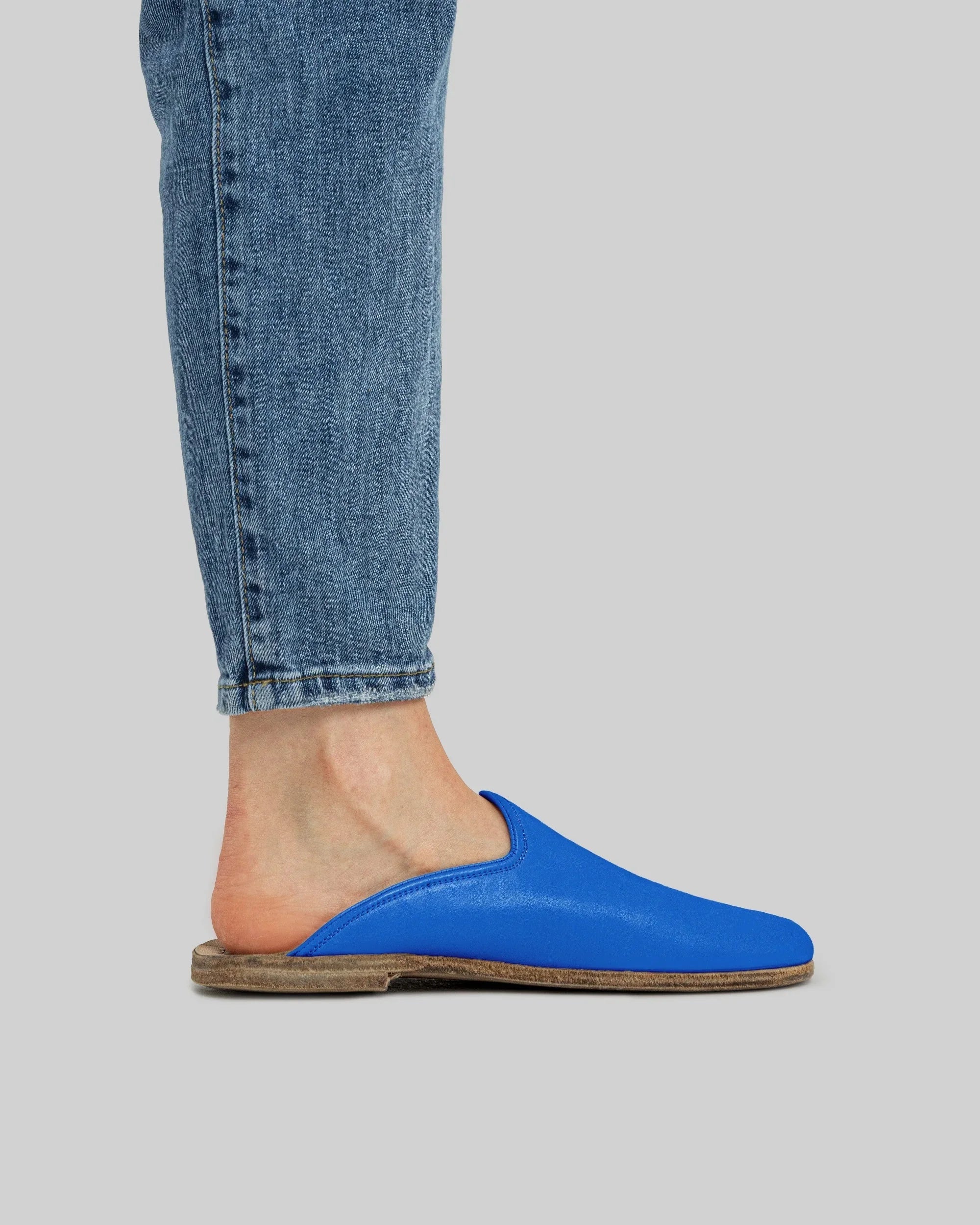 Side view Blue Shearling Slippers - Calf Leather Zero Drop | Bespoky