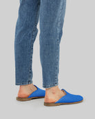 Detail Blue Shearling Slippers - Handcrafted Calf Leather Turkey | Bespoky