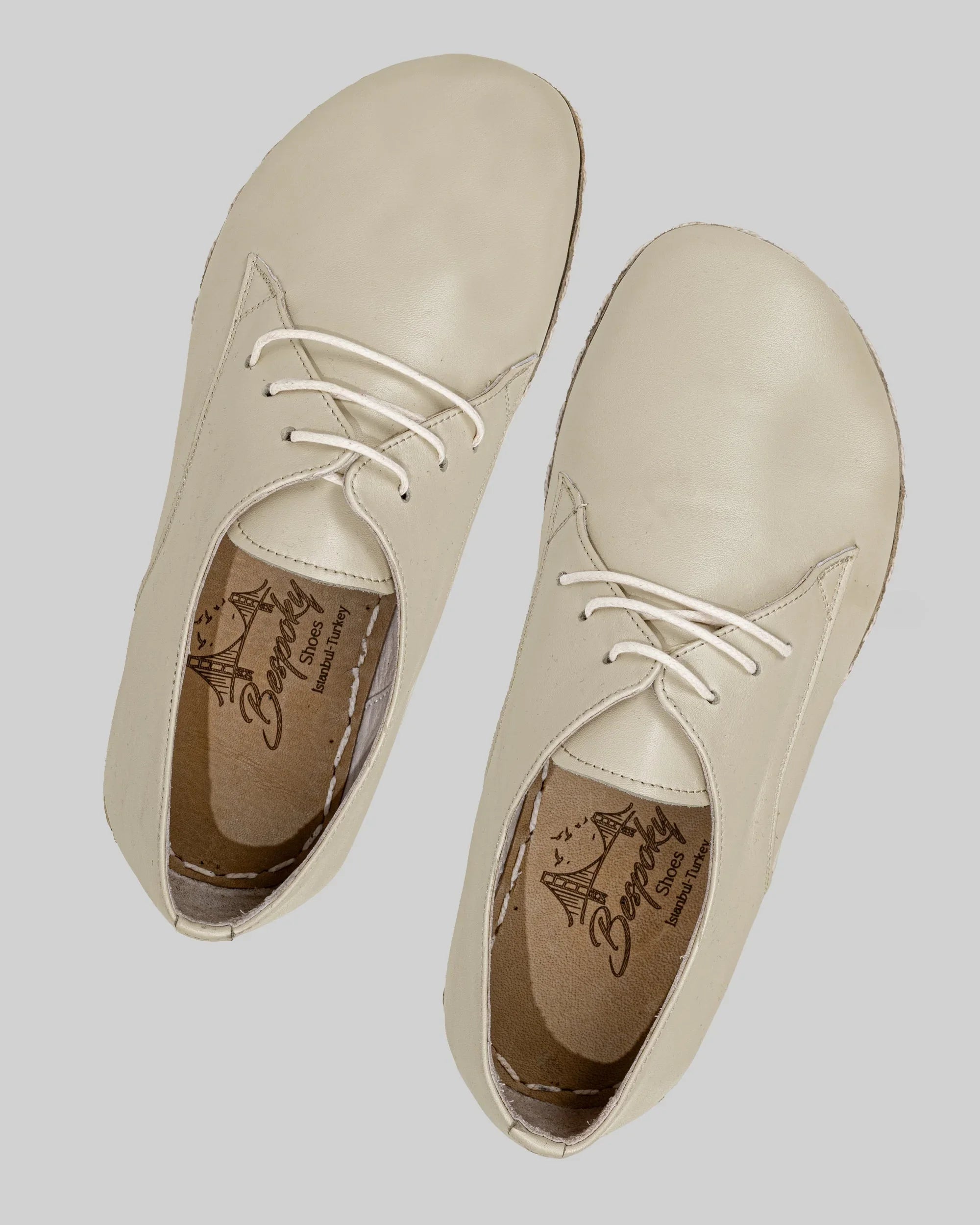 Pair Beige Oxford Shoes - Barefoot Wide Toe Calf Leather | Bespoky