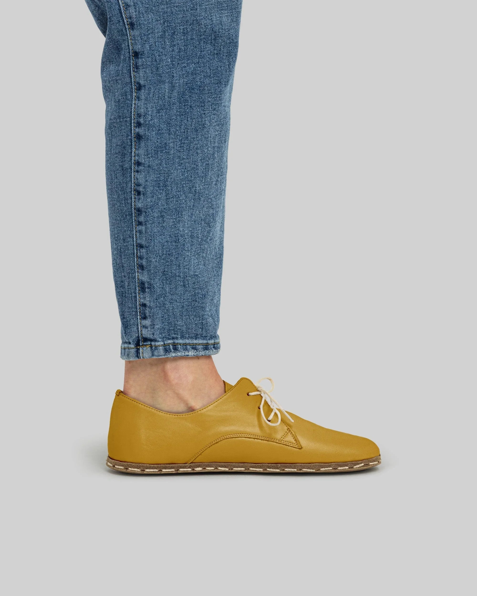 Pair Mustard Oxford Shoes - Barefoot Wide Toe Calf Leather | Bespoky