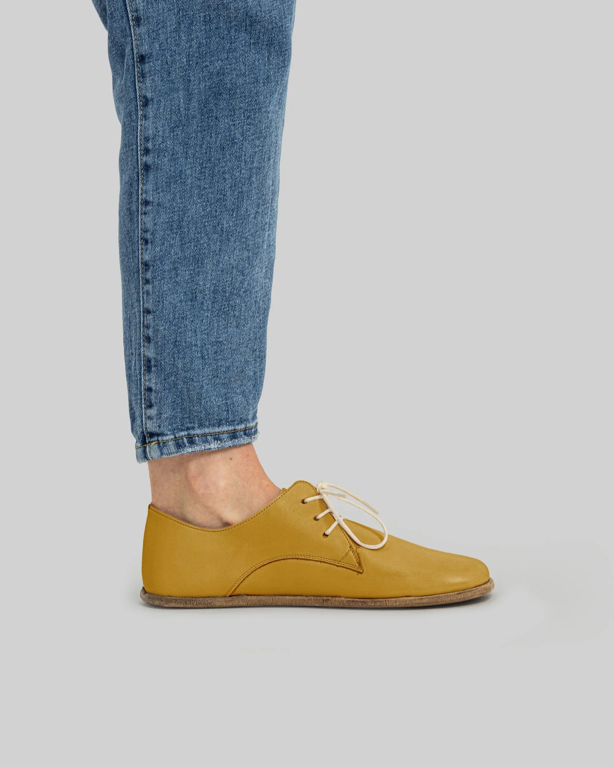 Pair Mustard Oxford Shoes - Barefoot Wide Toe Calf Leather | Bespoky