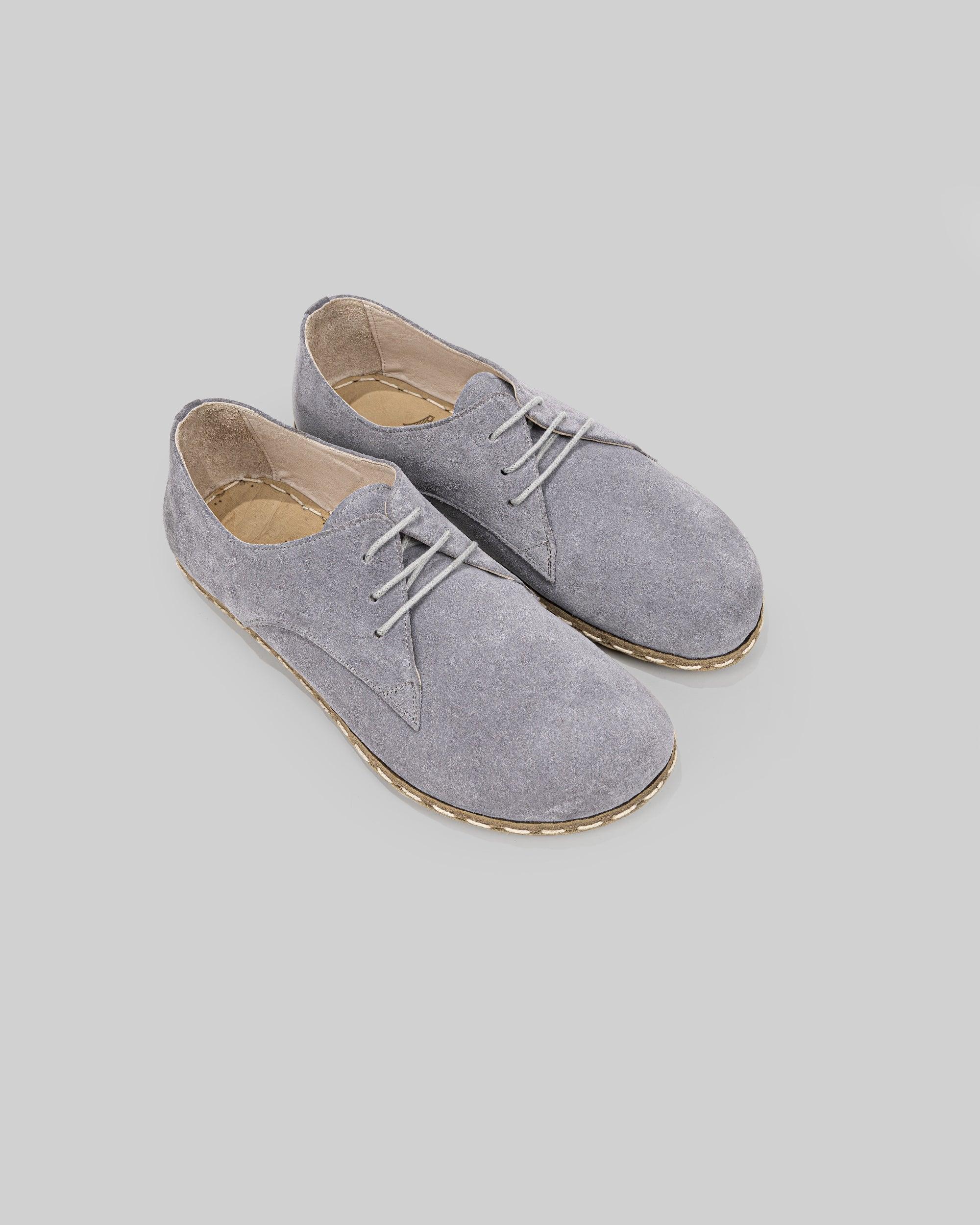 Men's Grey Suede Oxford Shoes - Handcrafted Calf Leather Wide Toe Box | Bespoky