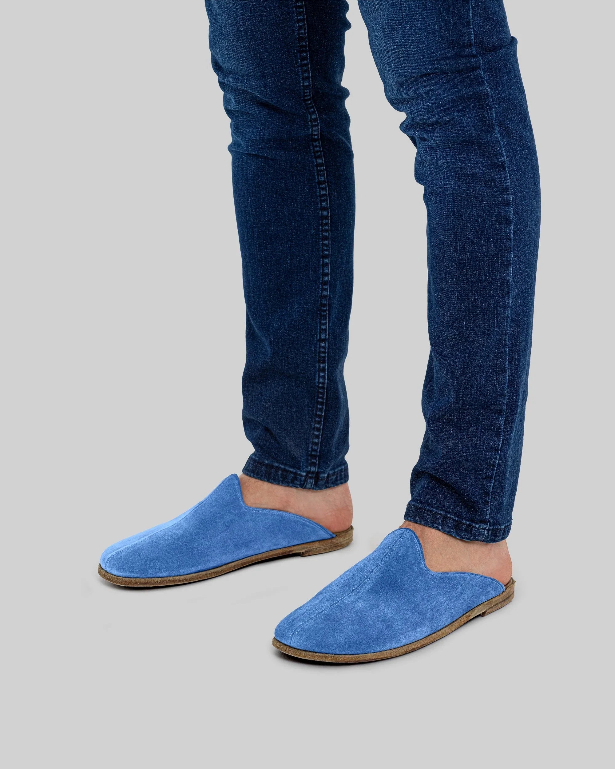 Top view Blue Shearling Slippers - Handcrafted Calf Leather | Bespoky