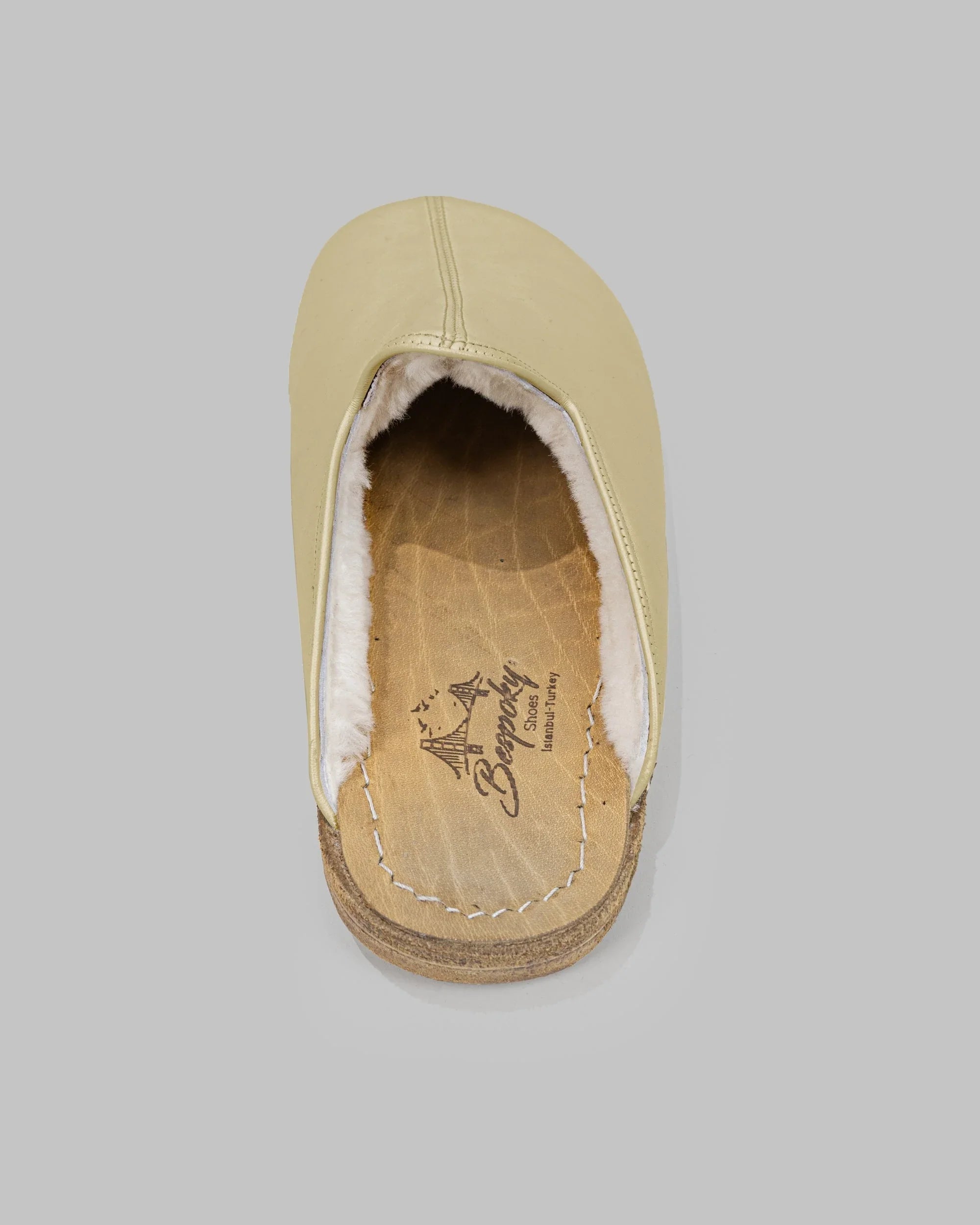 Back view Yellow Shearling Slippers - Calf Leather Handcrafted | Bespoky