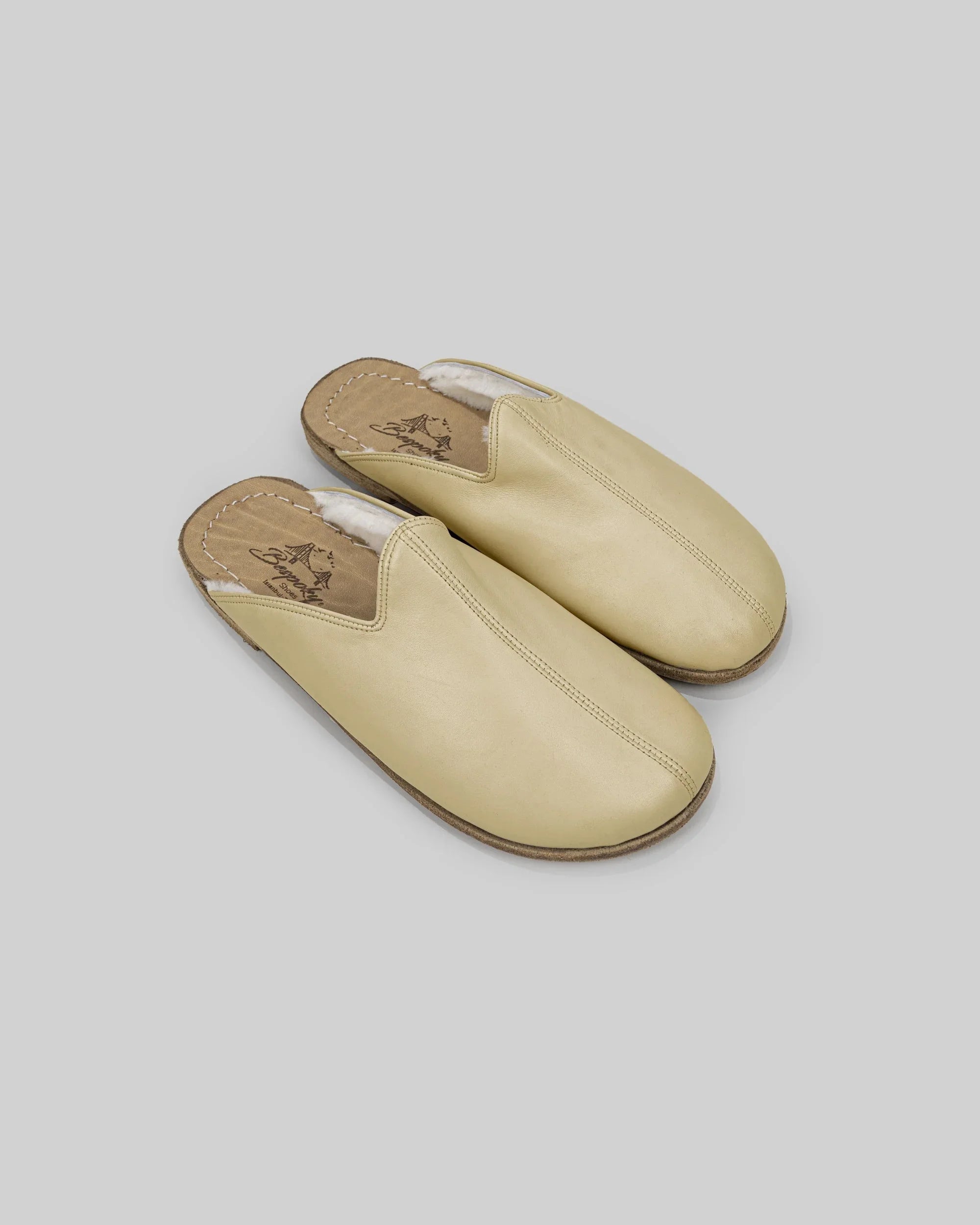Men's Yellow Shearling Slippers - Handcrafted Calf Leather Wide Toe Box | Bespoky