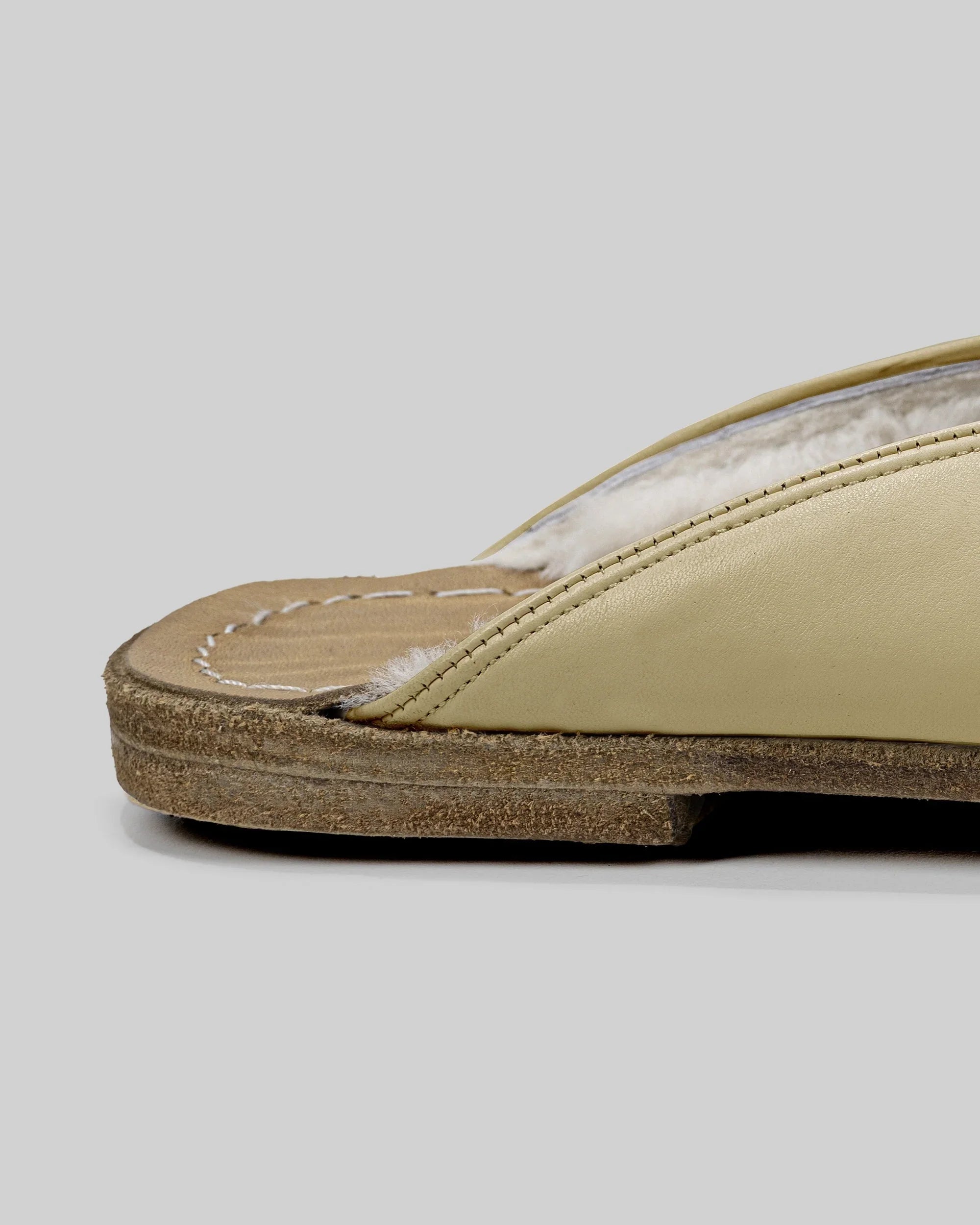 Pair Yellow Shearling Slippers - Barefoot Wide Toe Calf Leather | Bespoky