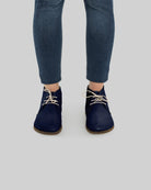 Pair Navy Blue Ankle Boots - Barefoot Wide Toe Calf Leather | Bespoky