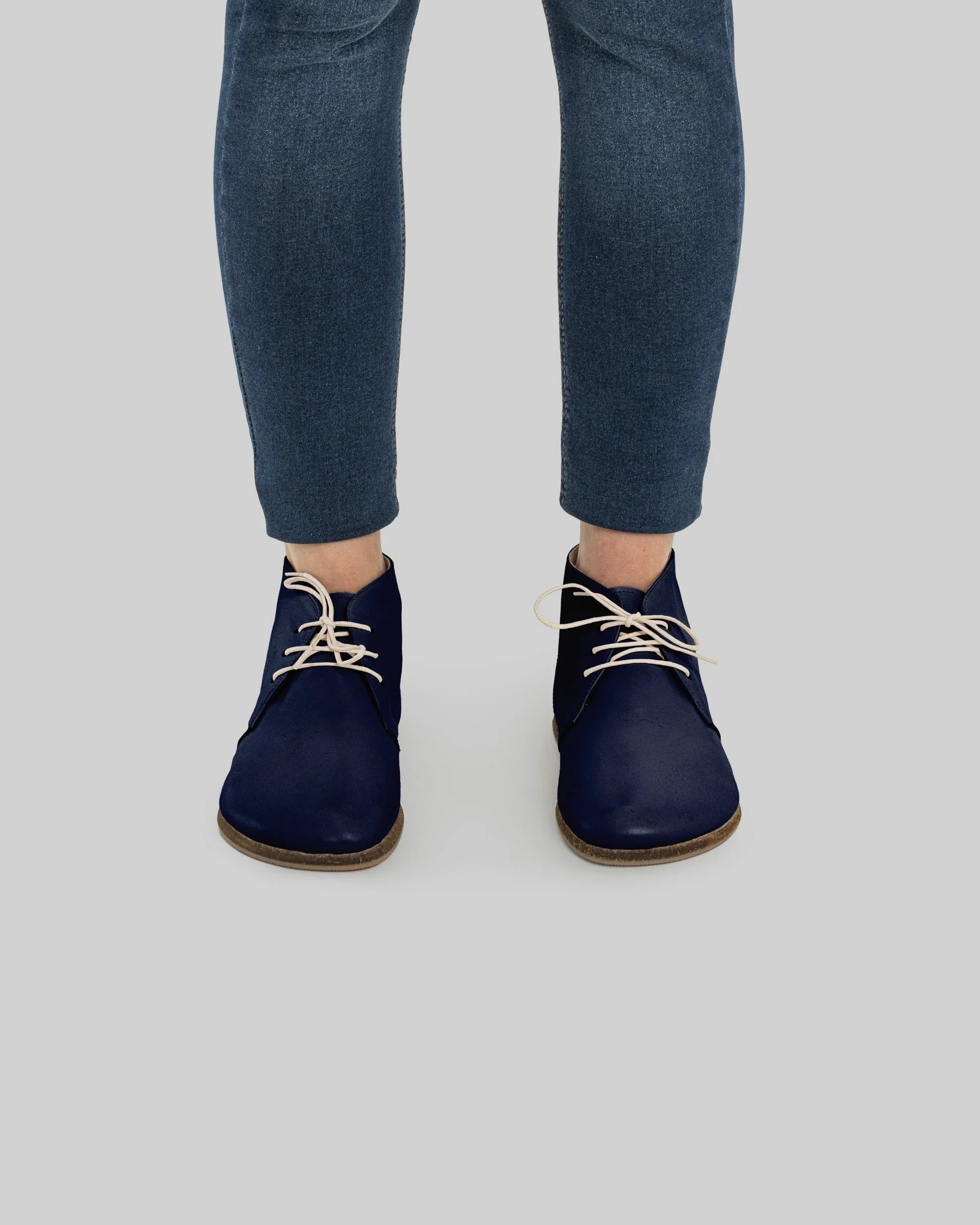 Pair Navy Blue Ankle Boots - Barefoot Wide Toe Calf Leather | Bespoky