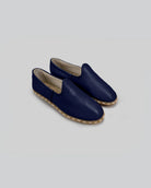 Women's Navy Blue Yemeni Shoes - Handcrafted Calf Leather Wide Toe Box | Bespoky