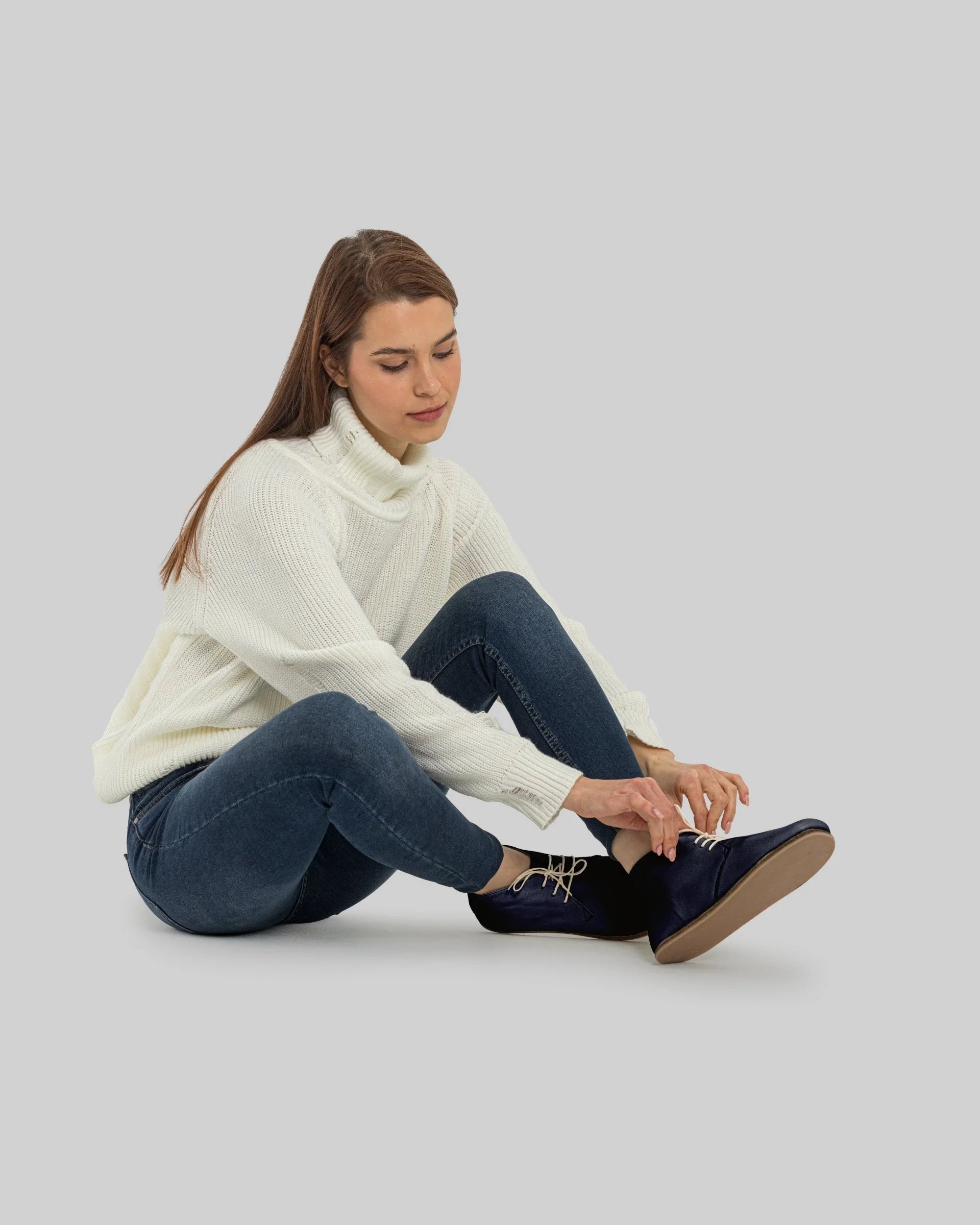 Sole detail Navy Blue Ankle Boots - Zero Drop Calf Leather | Bespoky