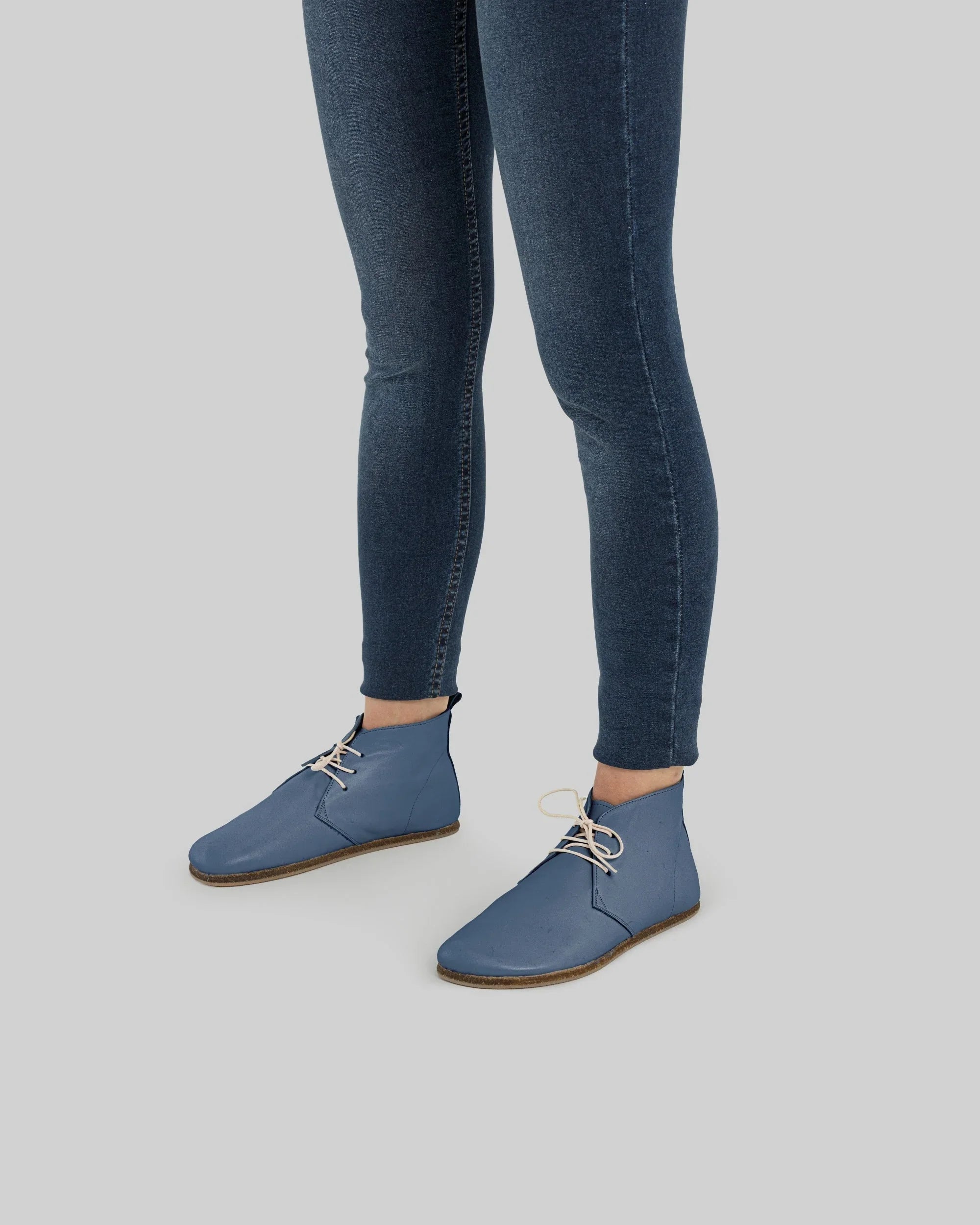 Pair Jean Blue Ankle Boots - Barefoot Wide Toe Calf Leather | Bespoky
