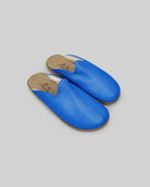 Men's Blue Shearling Slippers - Handcrafted Calf Leather Wide Toe Box | Bespoky