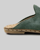 Detail Green Suede Slippers - Handcrafted Calf Leather Turkey | Bespoky