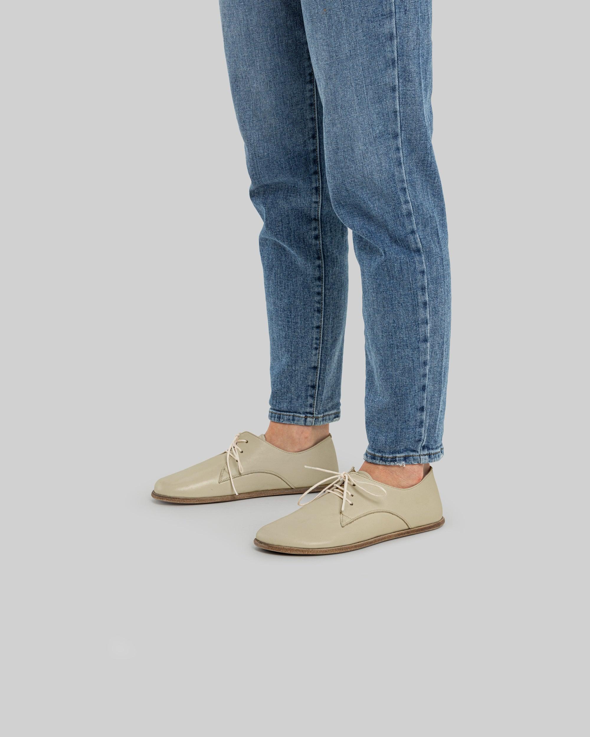 Side view Beige Oxford Shoes - Calf Leather Zero Drop | Bespoky