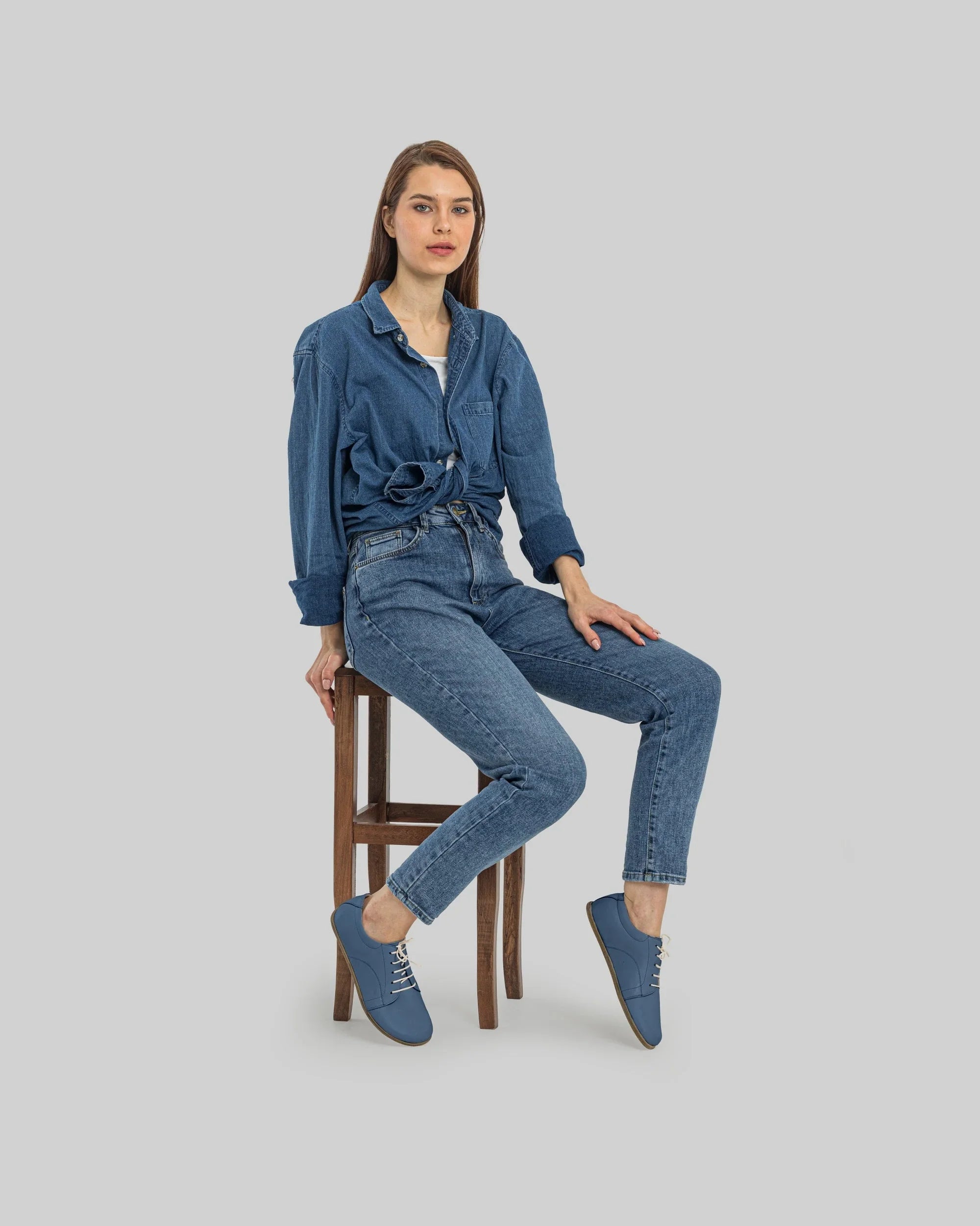 Pair Jean Blue Barefoot Sneaker - Barefoot Wide Toe Calf Leather | Bespoky