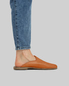 Detail Orange Shearling Slippers - Handcrafted Calf Leather Turkey | Bespoky