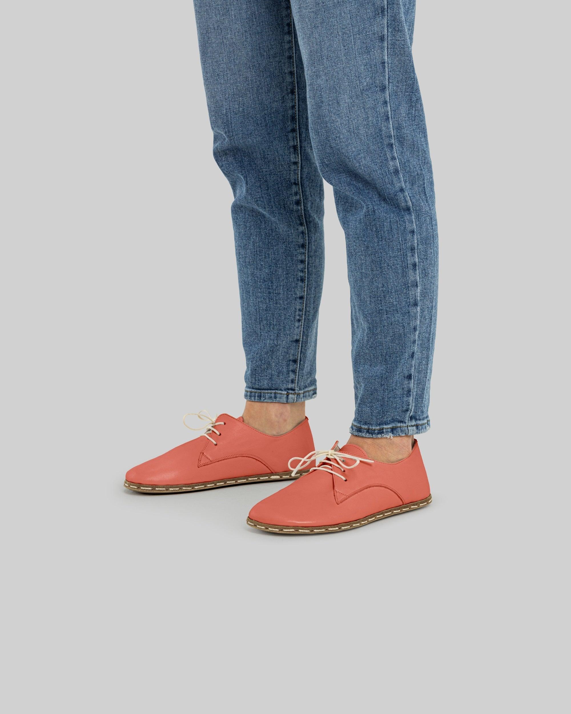 Pair Pomegranate Oxford Shoes - Barefoot Wide Toe Calf Leather | Bespoky