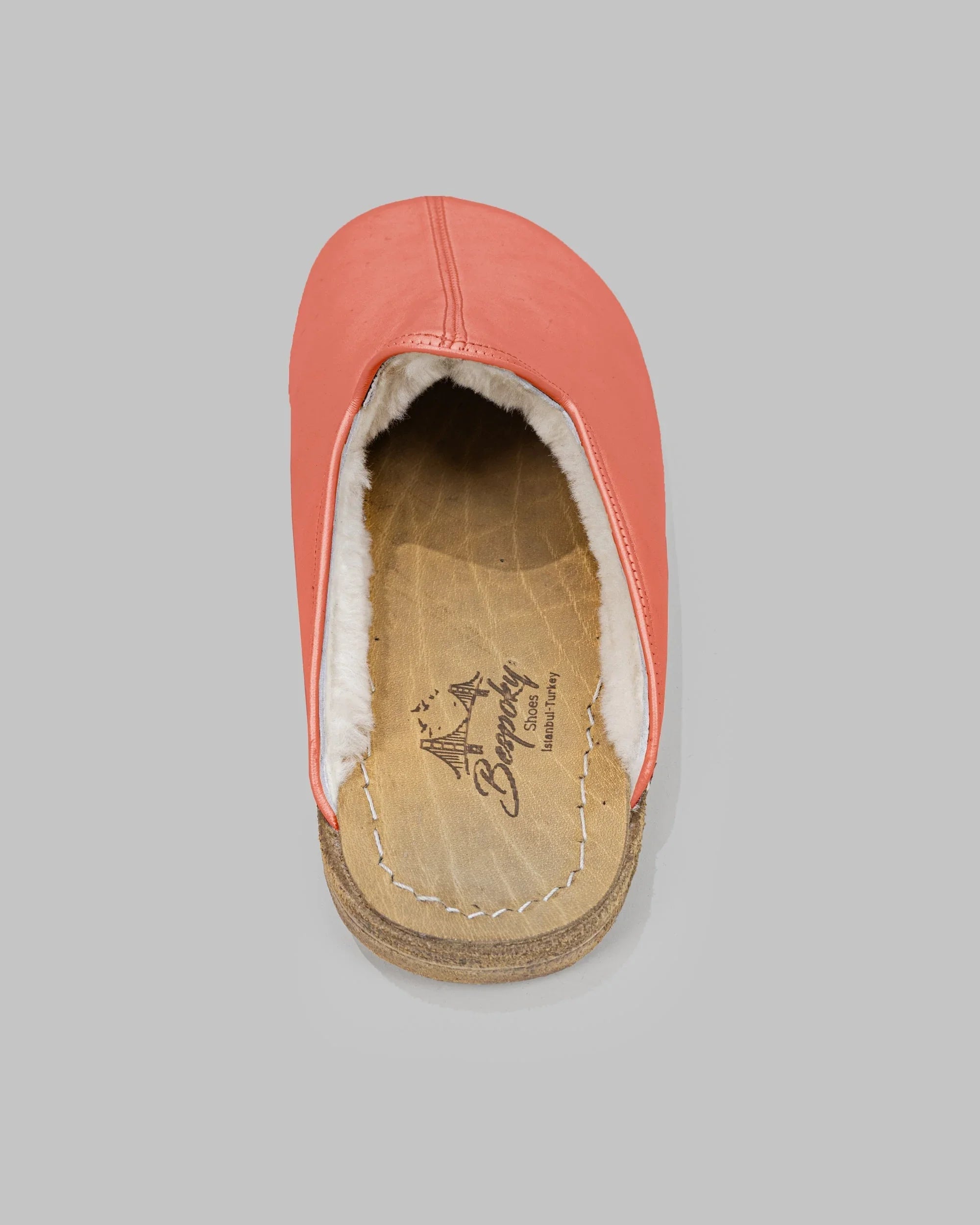 Top view Pomegranate Shearling Slippers - Handcrafted Calf Leather | Bespoky