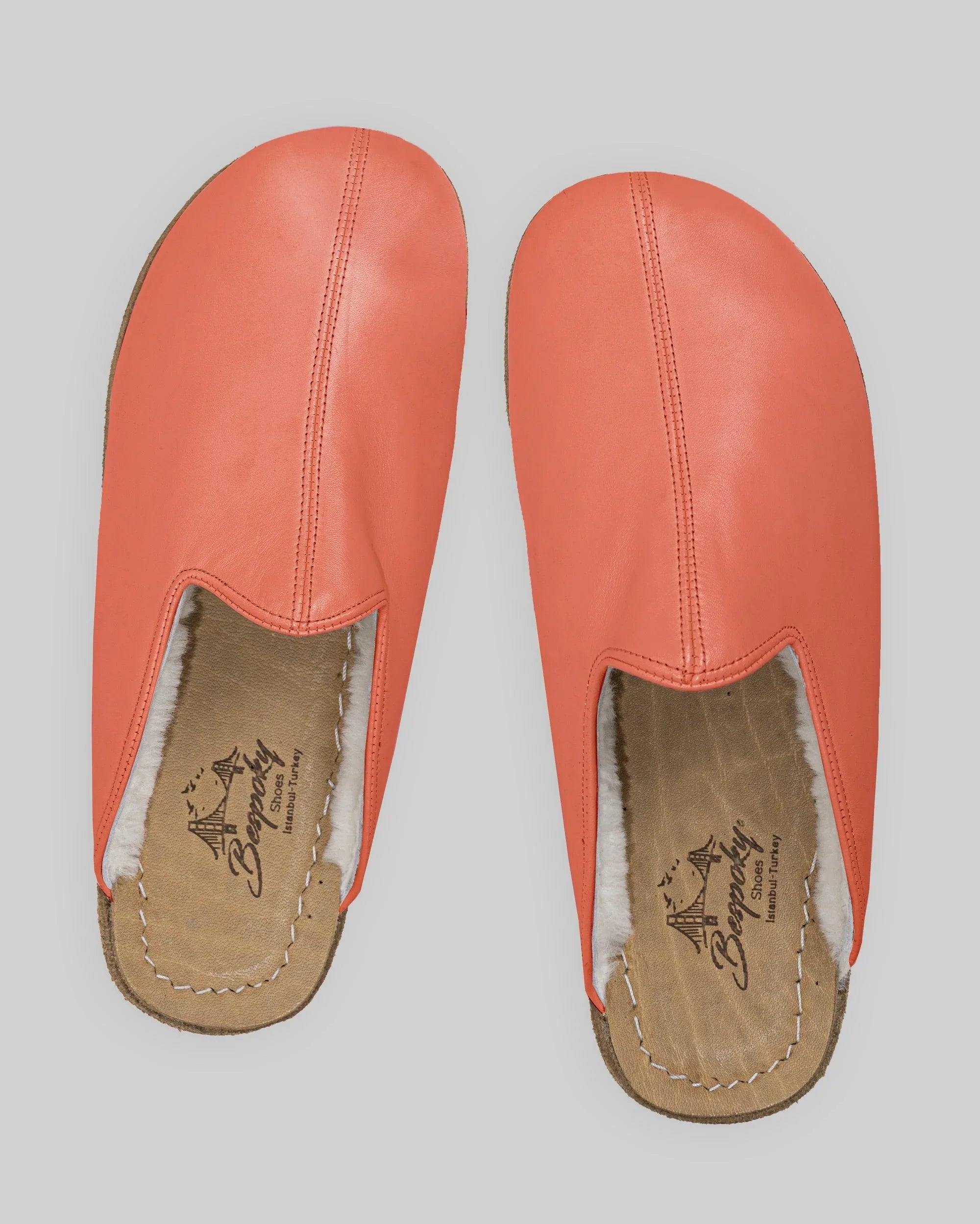 Men's Pomegranate Shearling Slippers - Handcrafted Calf Leather Wide Toe Box | Bespoky