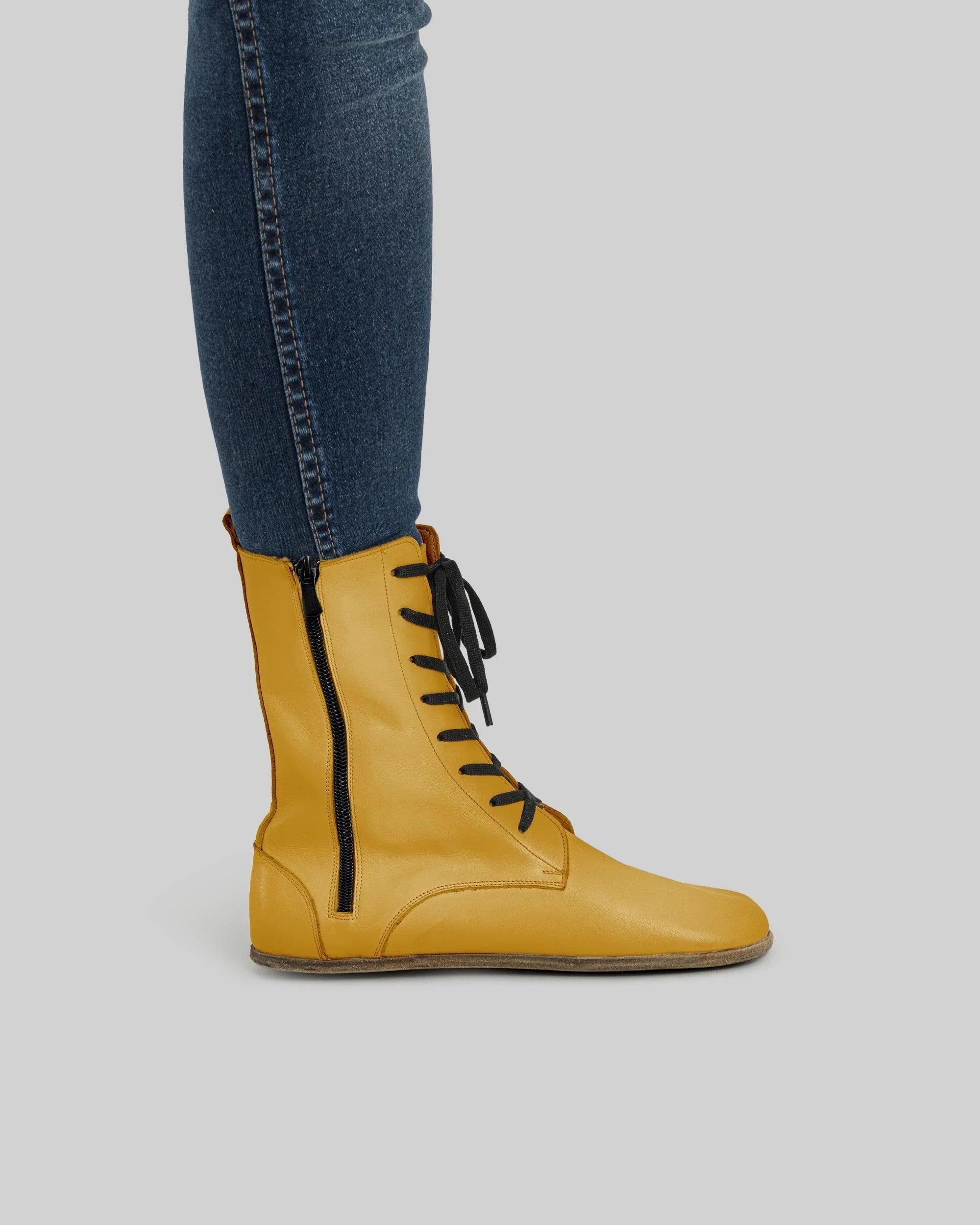 Pair Mustard Barefoot Boot - Barefoot Wide Toe Calf Leather | Bespoky