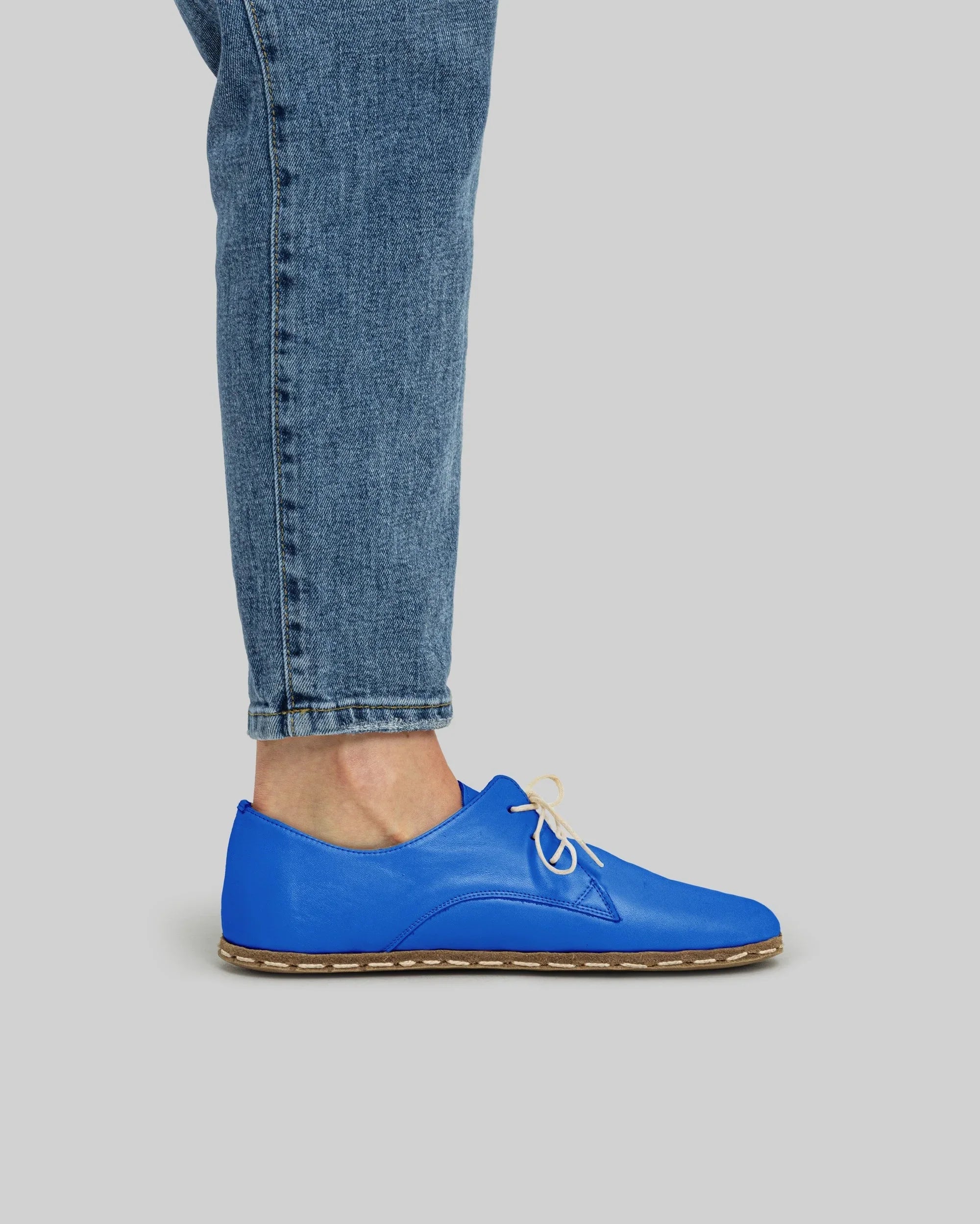 Pair Blue Oxford Shoes - Barefoot Wide Toe Calf Leather | Bespoky